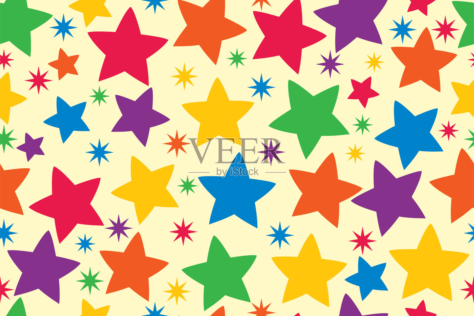 明亮的颜色与星星的无缝重复图案 - 矢量插图插画图片素材