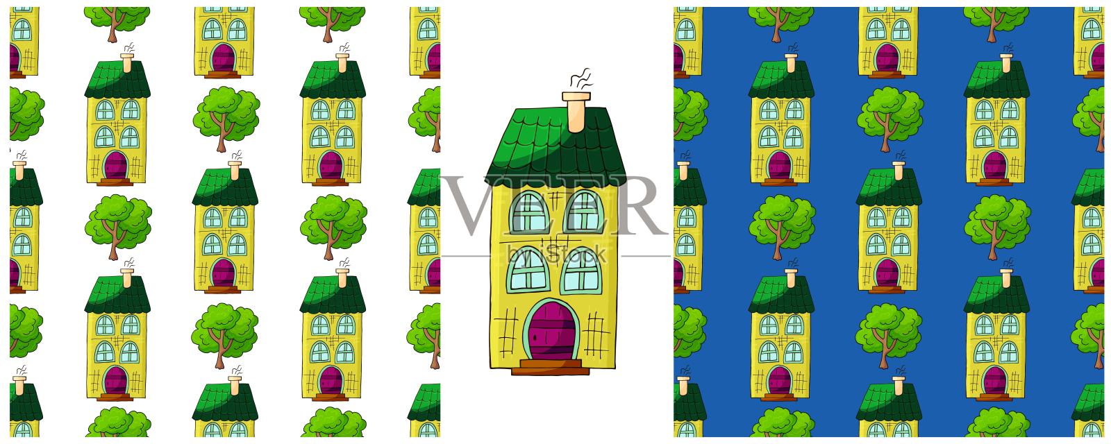 房屋。城市无缝图案。手绘风格的图案插画图片素材