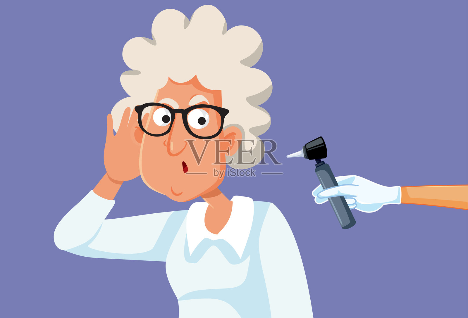 耳鼻喉科检查的老年女性矢量卡通图插画图片素材