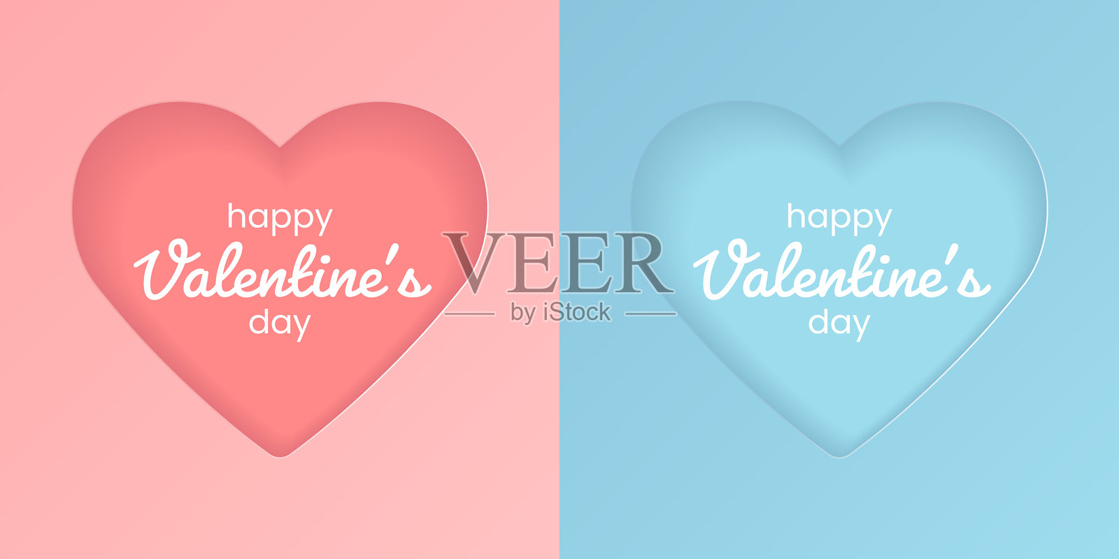 情人节快乐的心形和爱心极简艺术，粉色渐变插画图片素材