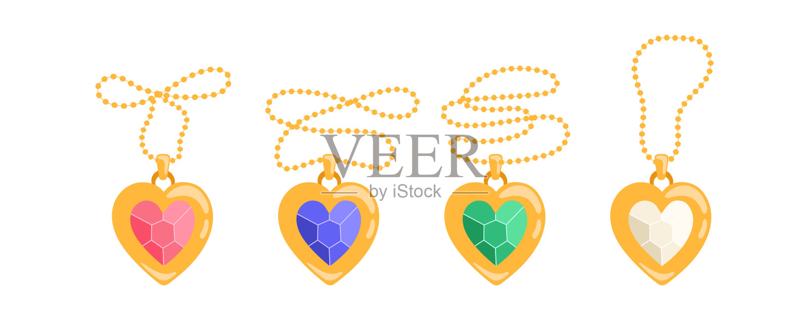 一套卡通心形锁坠插画图片素材