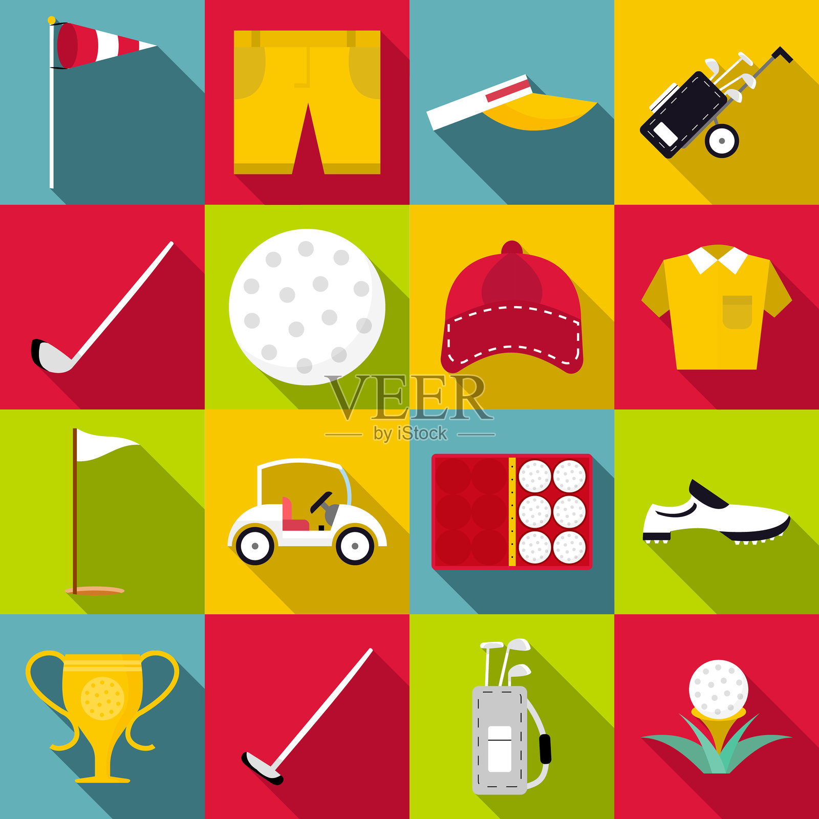 高尔夫图标集，扁平风格插画图片素材