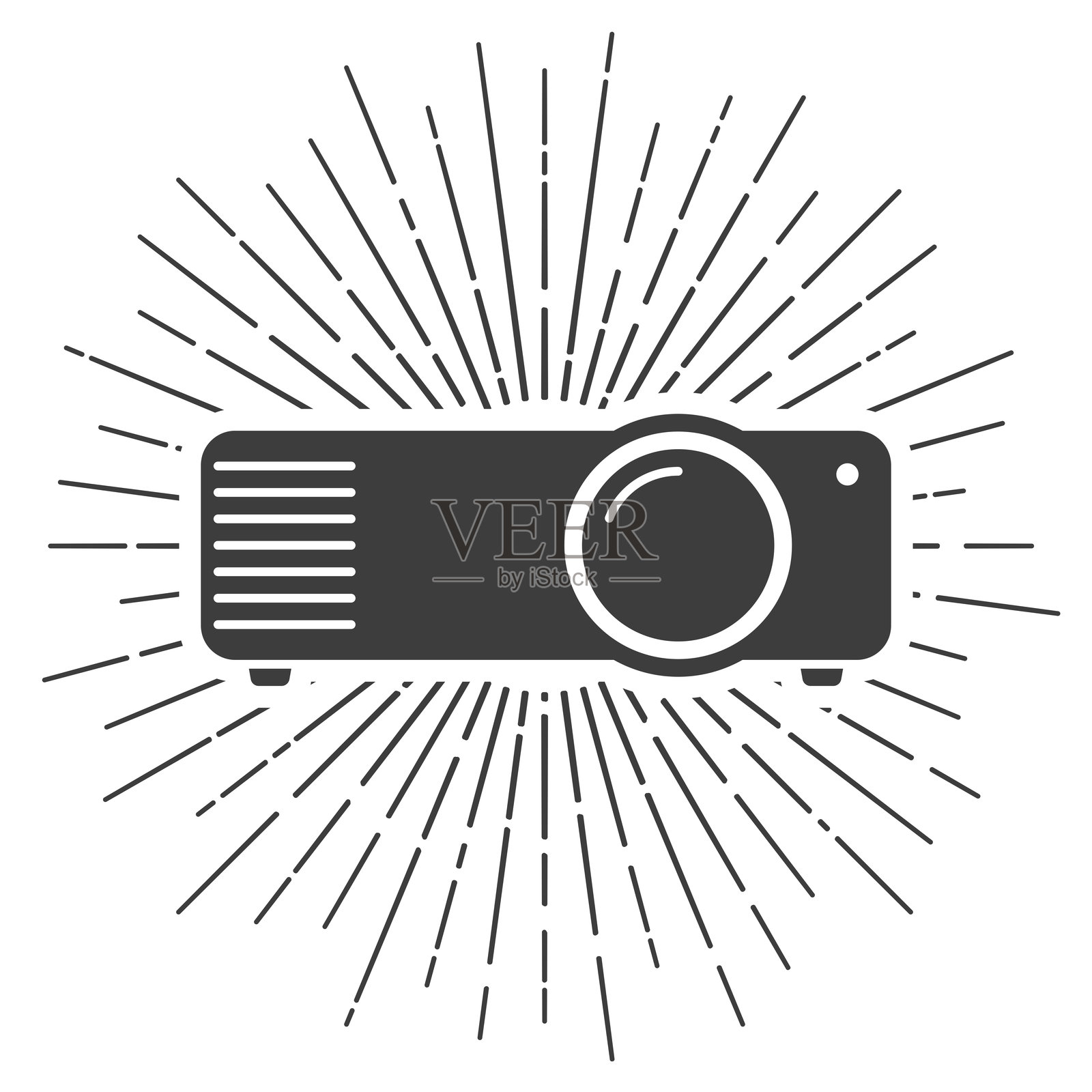 投影仪。带有阳光光芒的图标，背景为白色插画图片素材
