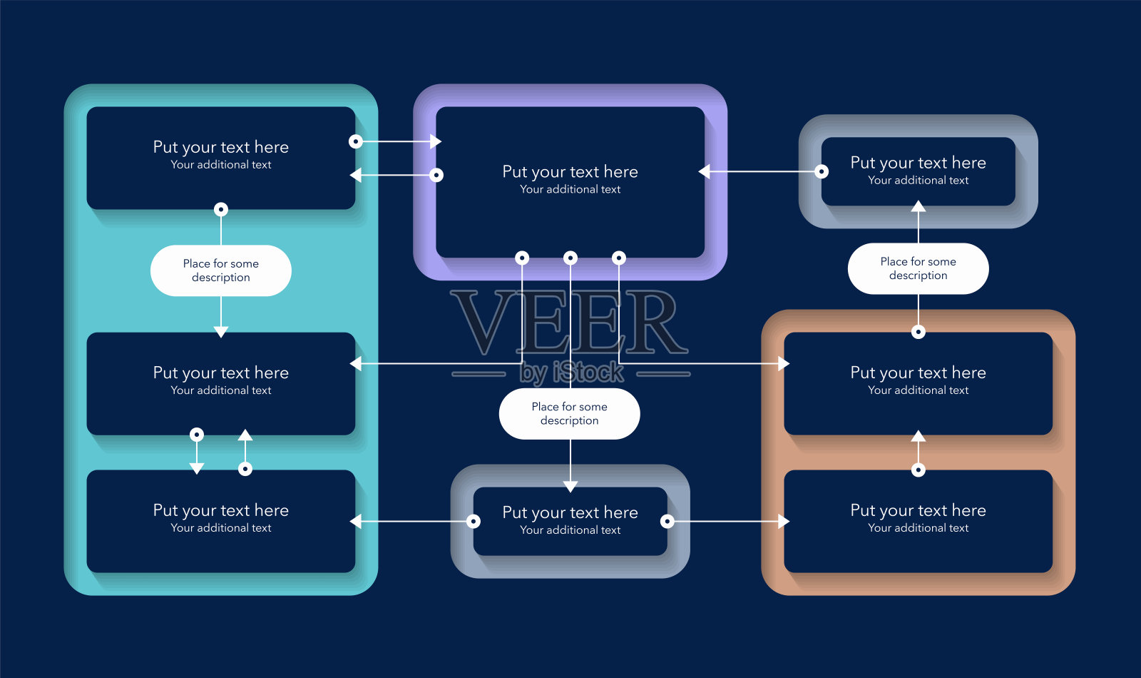 四个部分的流程图模板 - 深色版插画图片素材