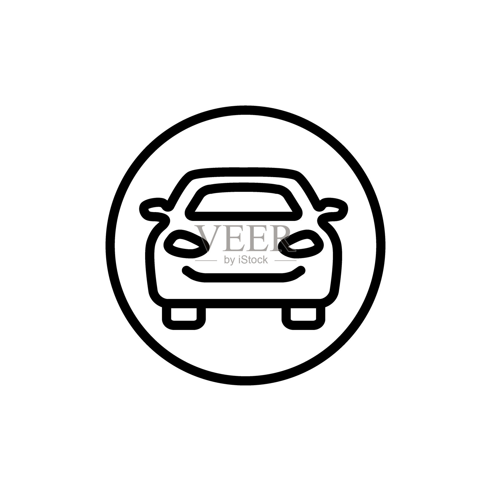 汽车前部简单线条图标。汽车和汽车经销商符号。汽车、视图、运动、比赛、运输轮廓标志。矢量插图，白色背景。插画图片素材