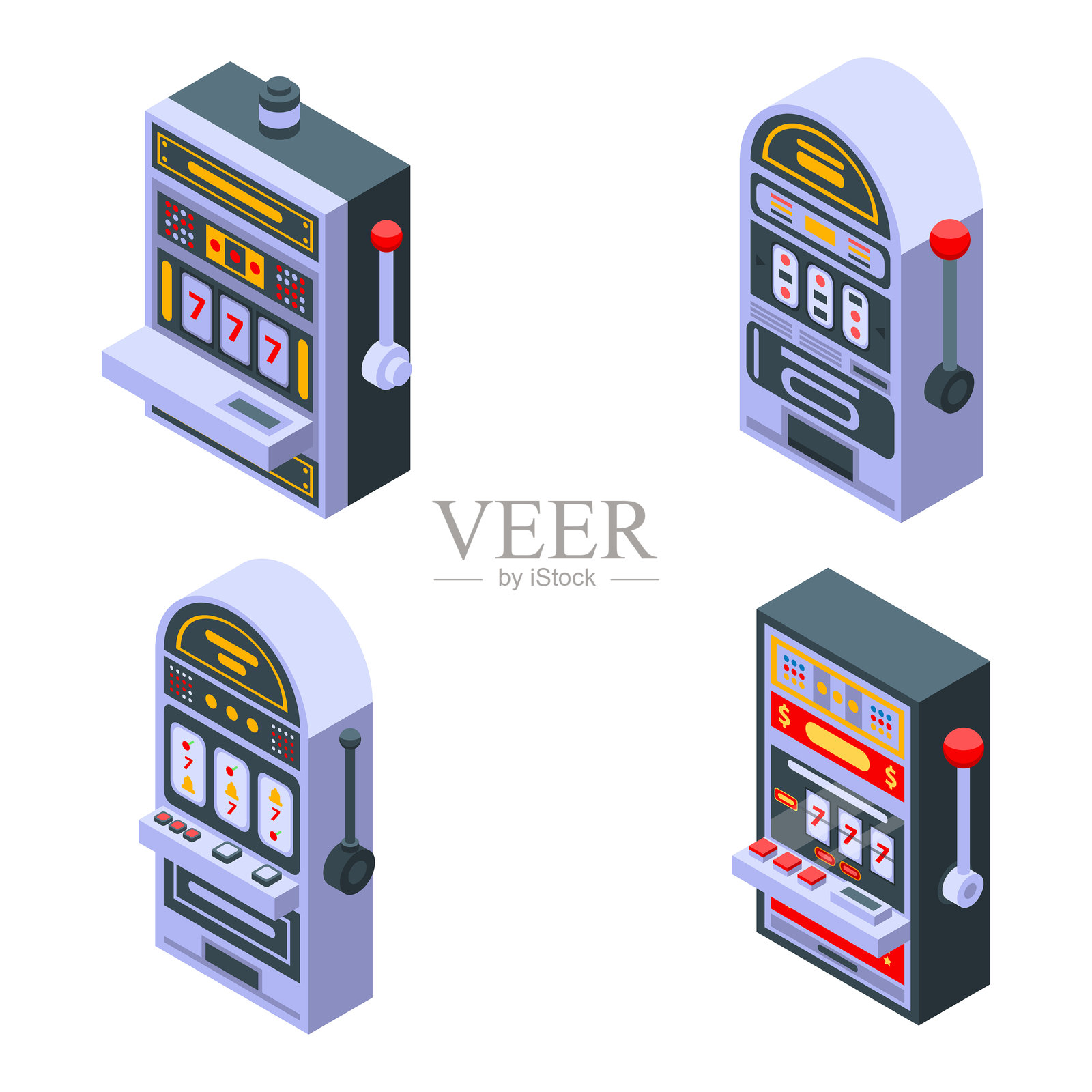 老虎机图标集，等距风格插画图片素材