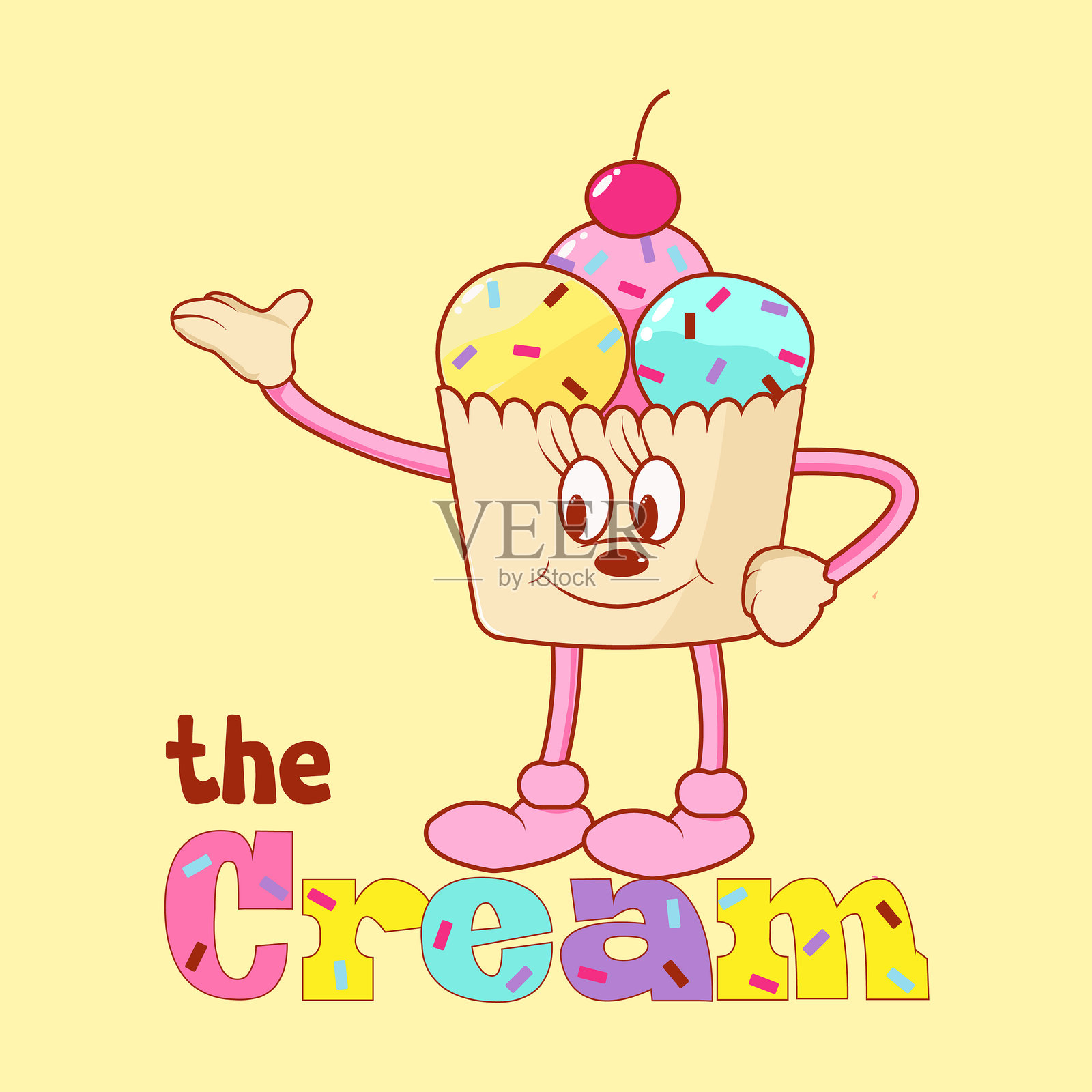 奶油logo，冰淇淋角色吉祥物，冰淇淋杯，冰淇淋球插画图片素材
