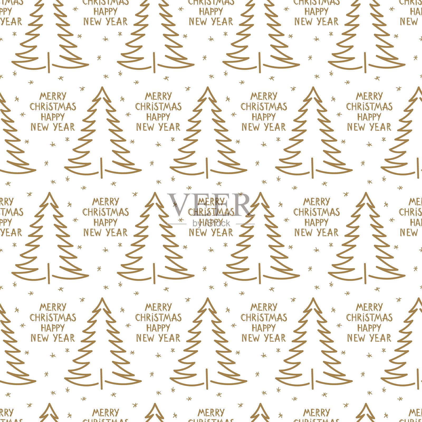 节日假日图案，包含圣诞树和欢快的新年祝福插画图片素材