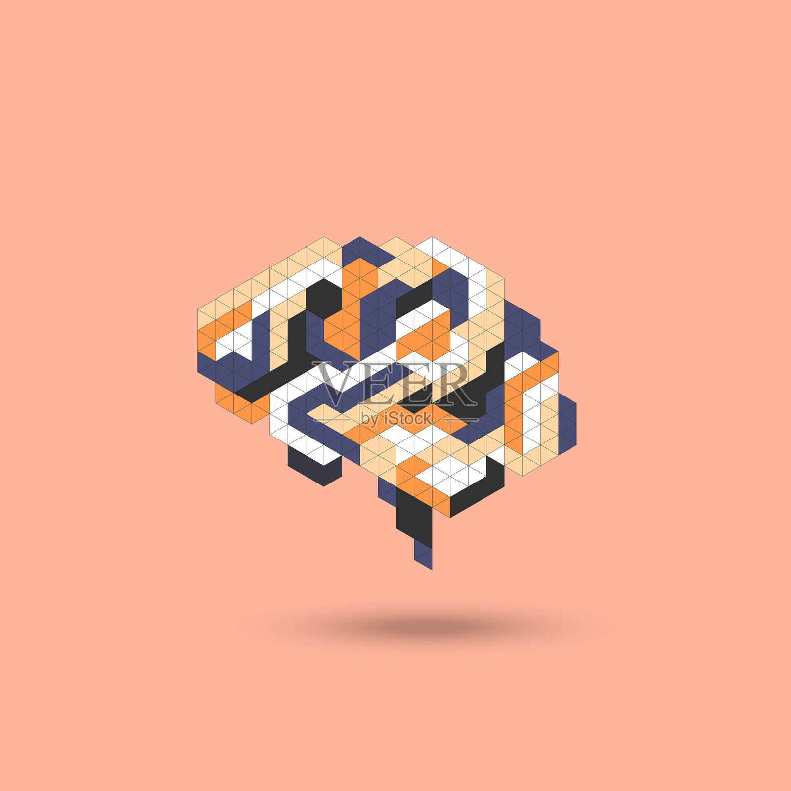 创意概念人脑。矢量马赛克线条插画图片素材