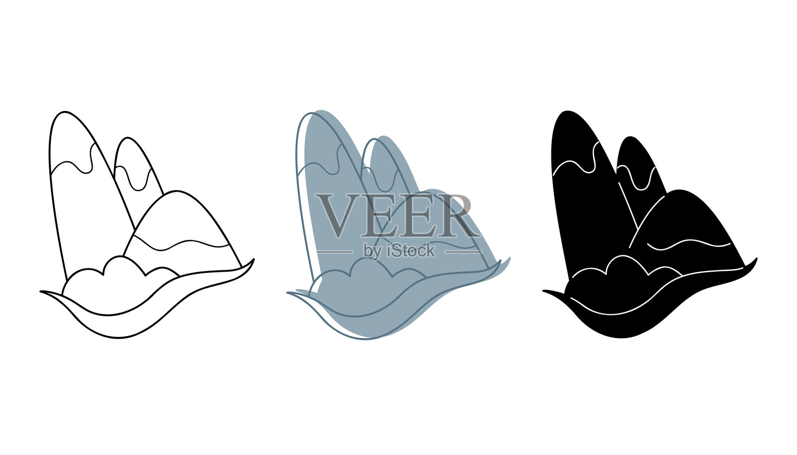 一组三座不同颜色的小山脉。适合您的项目的剪贴画。插画图片素材