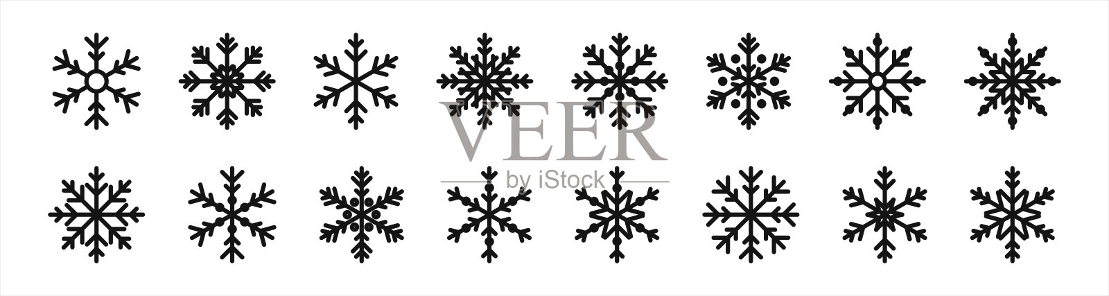 黑色平面风格的雪花矢量图标集插画图片素材