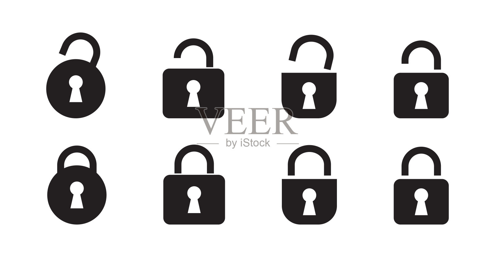 锁定和解锁矢量图标集插画图片素材