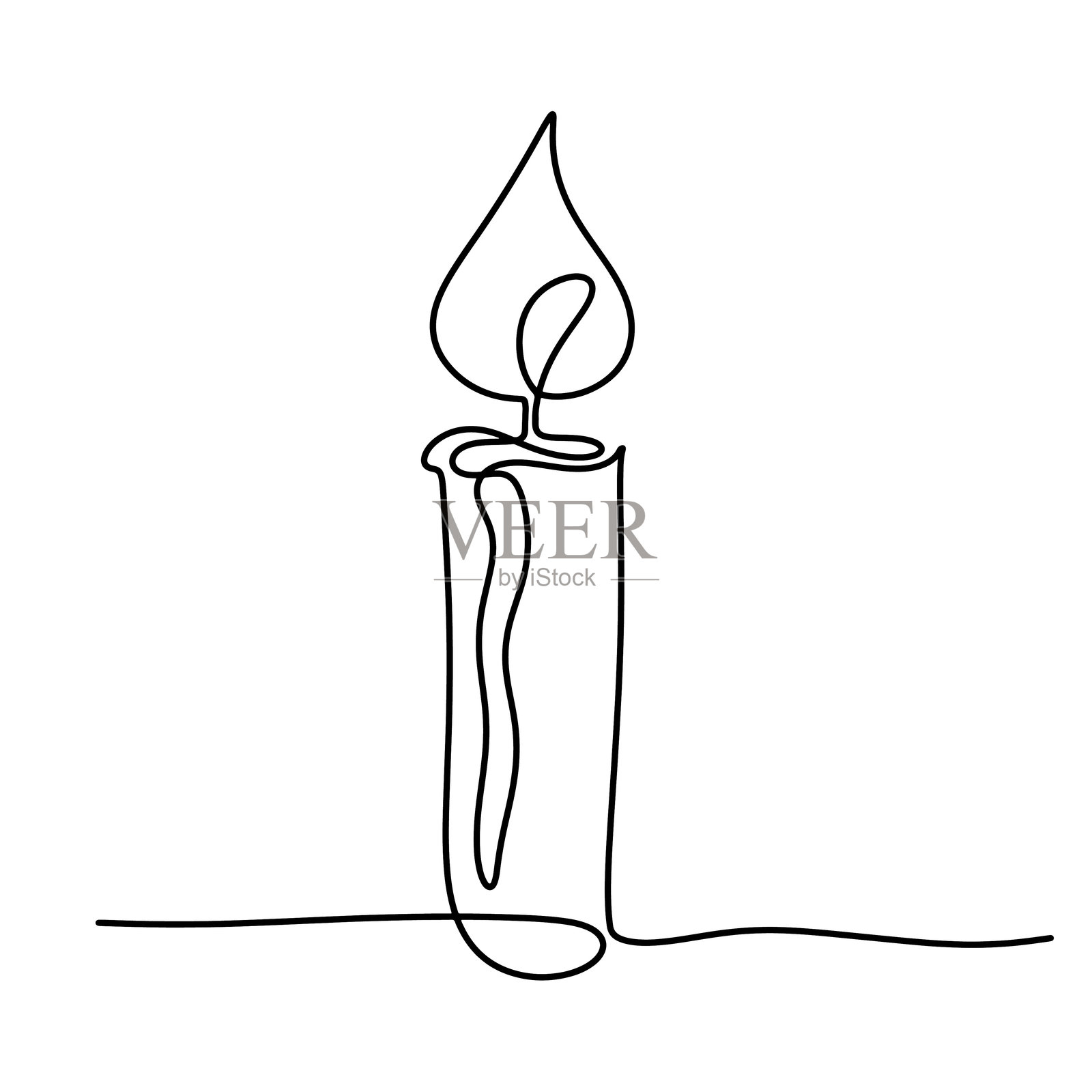 Continuous one line drawing candle burning flame. Black contour line simple minimalist graphic isolated vector illustration. Grief loss concept插画图片素材