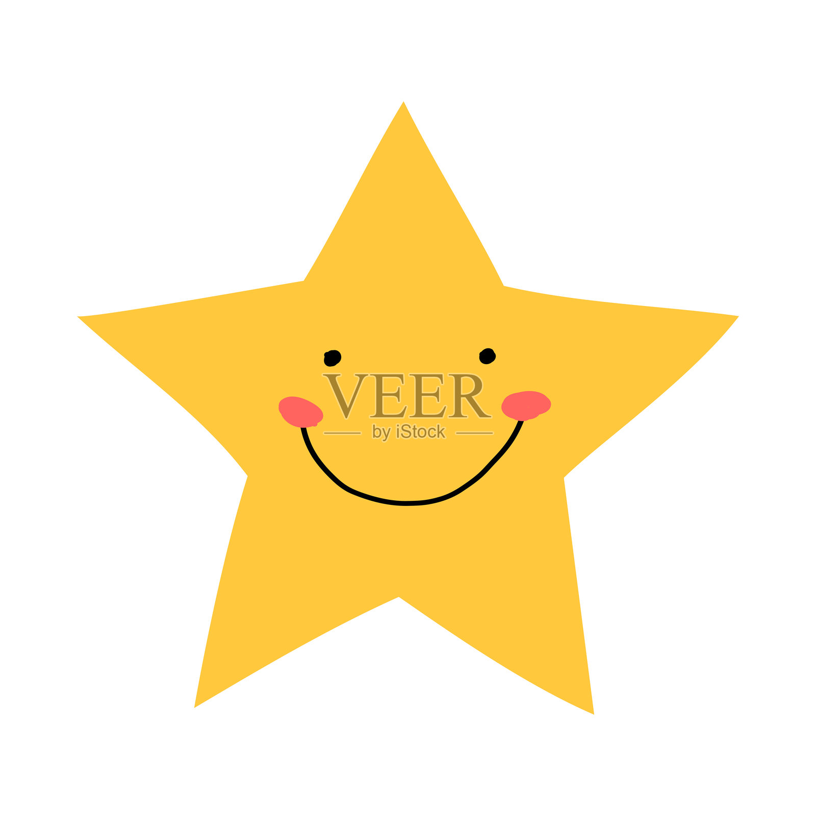 可爱的黄色星星，带着大大的微笑和圆圆的脸颊。简单而愉快的卡通设计，适合儿童产品、插图或节日项目。平面矢量图，背景为白色。插画图片素材