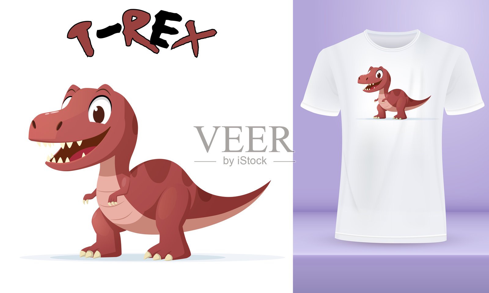 可爱的霸王龙卡通恐龙角色，婴儿T-rex矢量插图插画图片素材