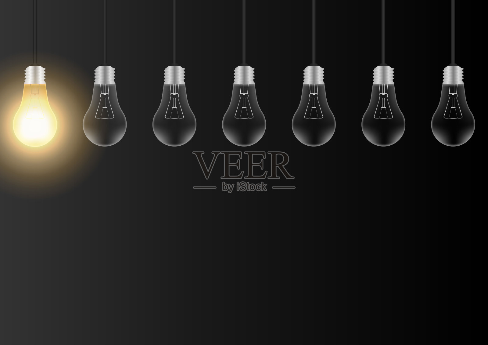 黑色背景上的发光灯泡。装饰性灯泡。插画图片素材