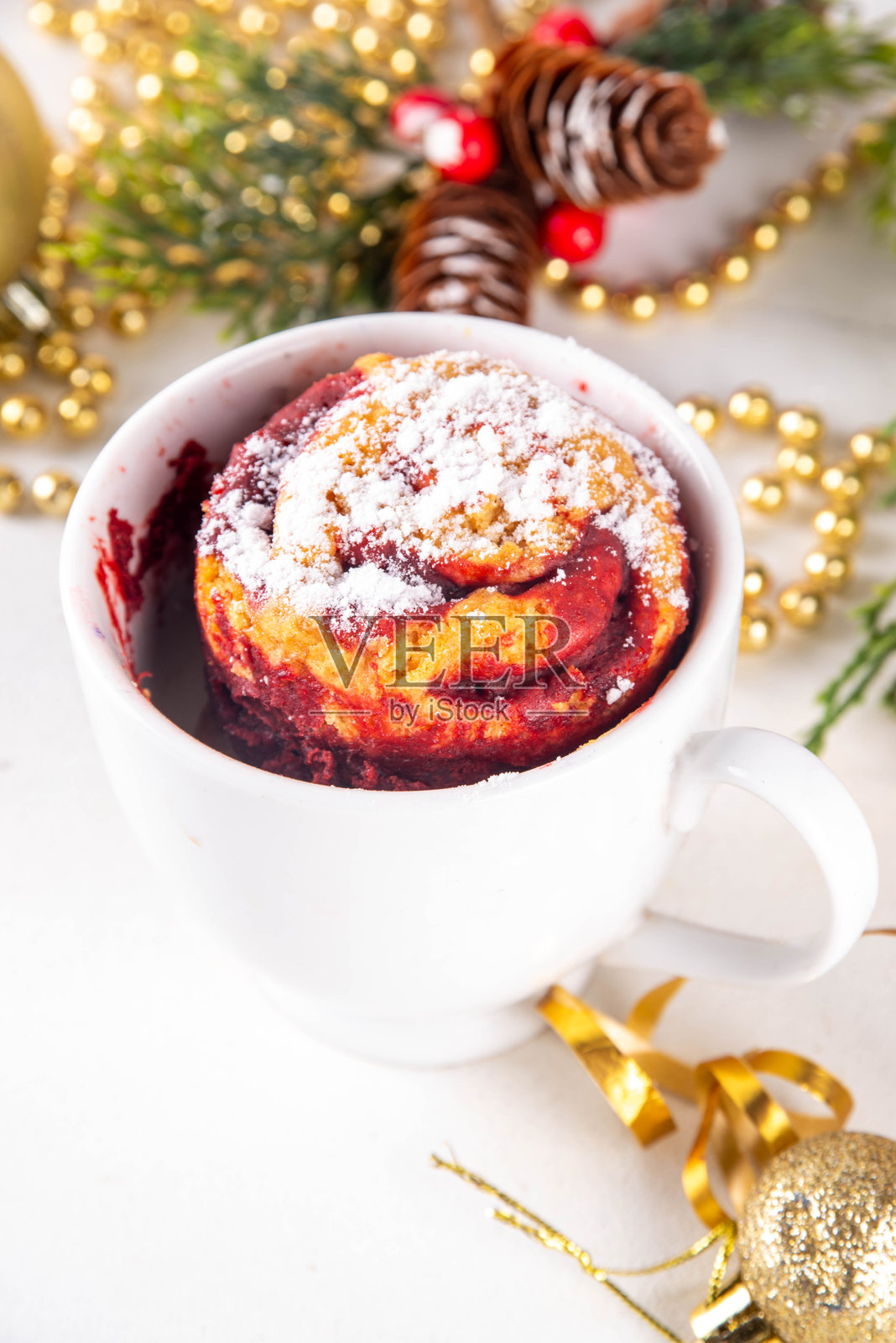 圣诞糖果手杖条纹红白色杯子蛋糕照片摄影图片