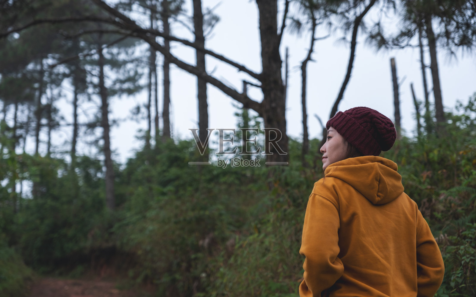 在森林中散步的女性肖像图照片摄影图片