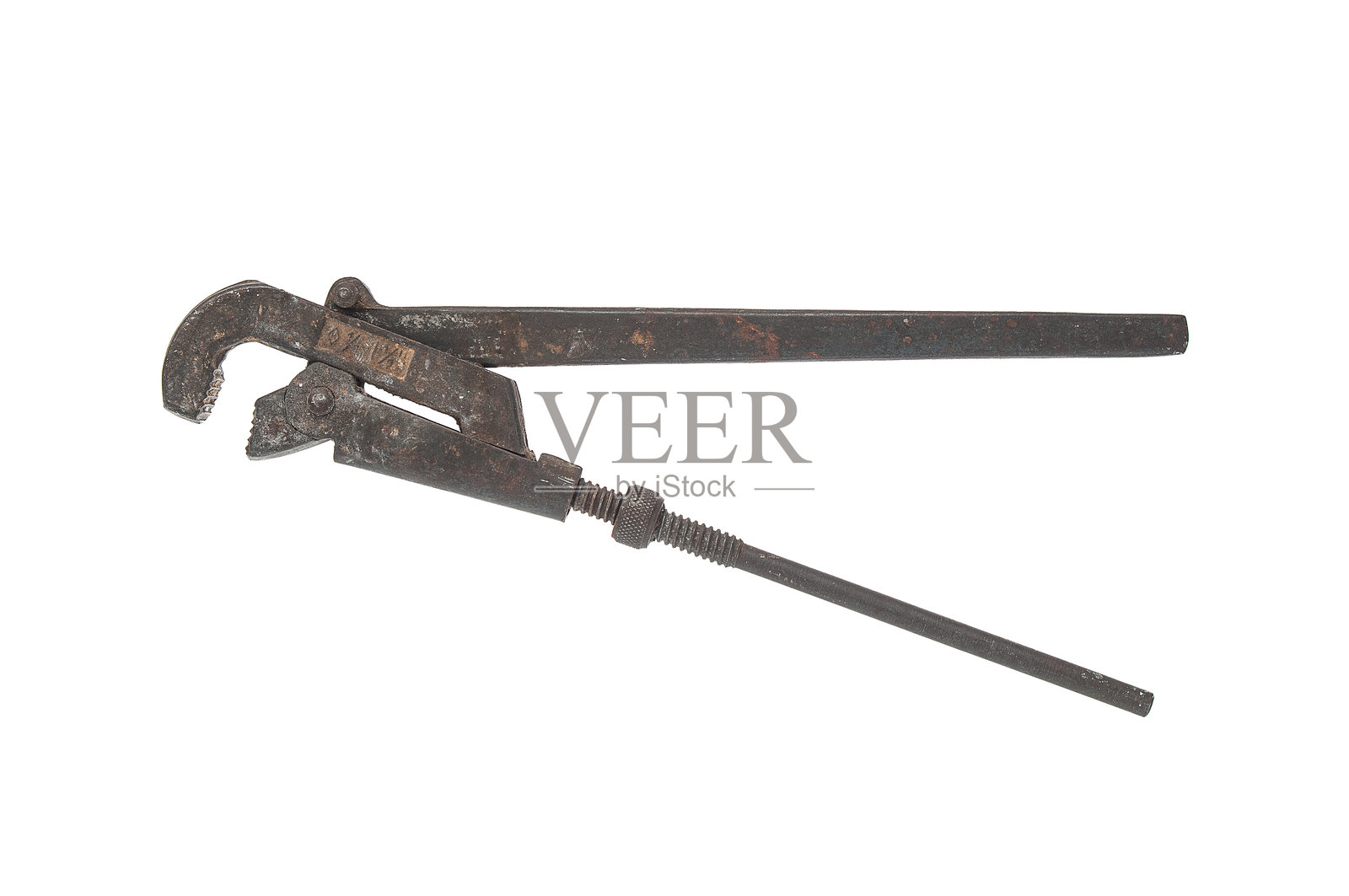 旧款磨损可调扳手，孤立在白色背景上照片摄影图片