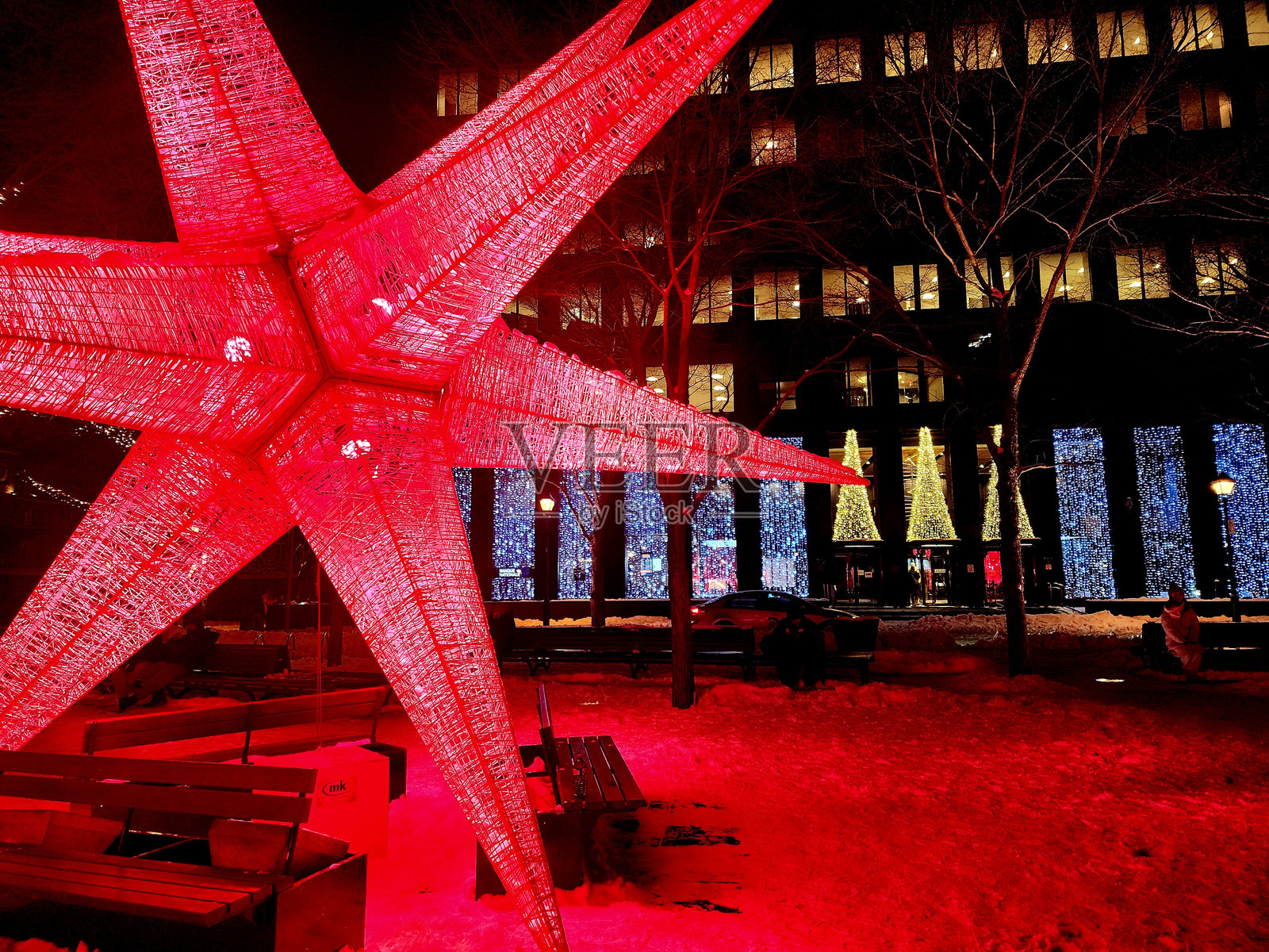 蒙特利尔圣母院大教堂的圣诞节景象照片摄影图片