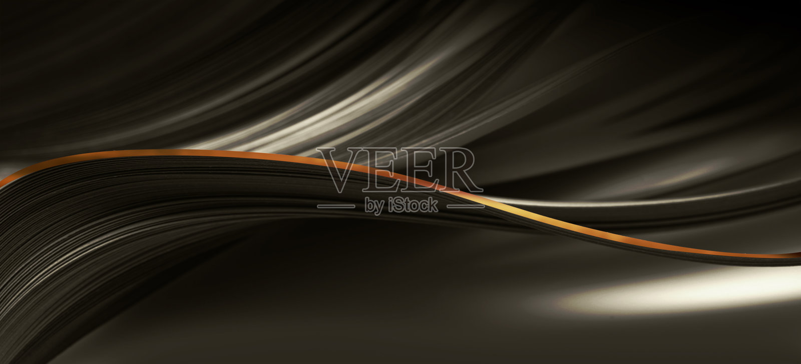 抽象的黑色和金色闪光波浪横向背景。照片摄影图片