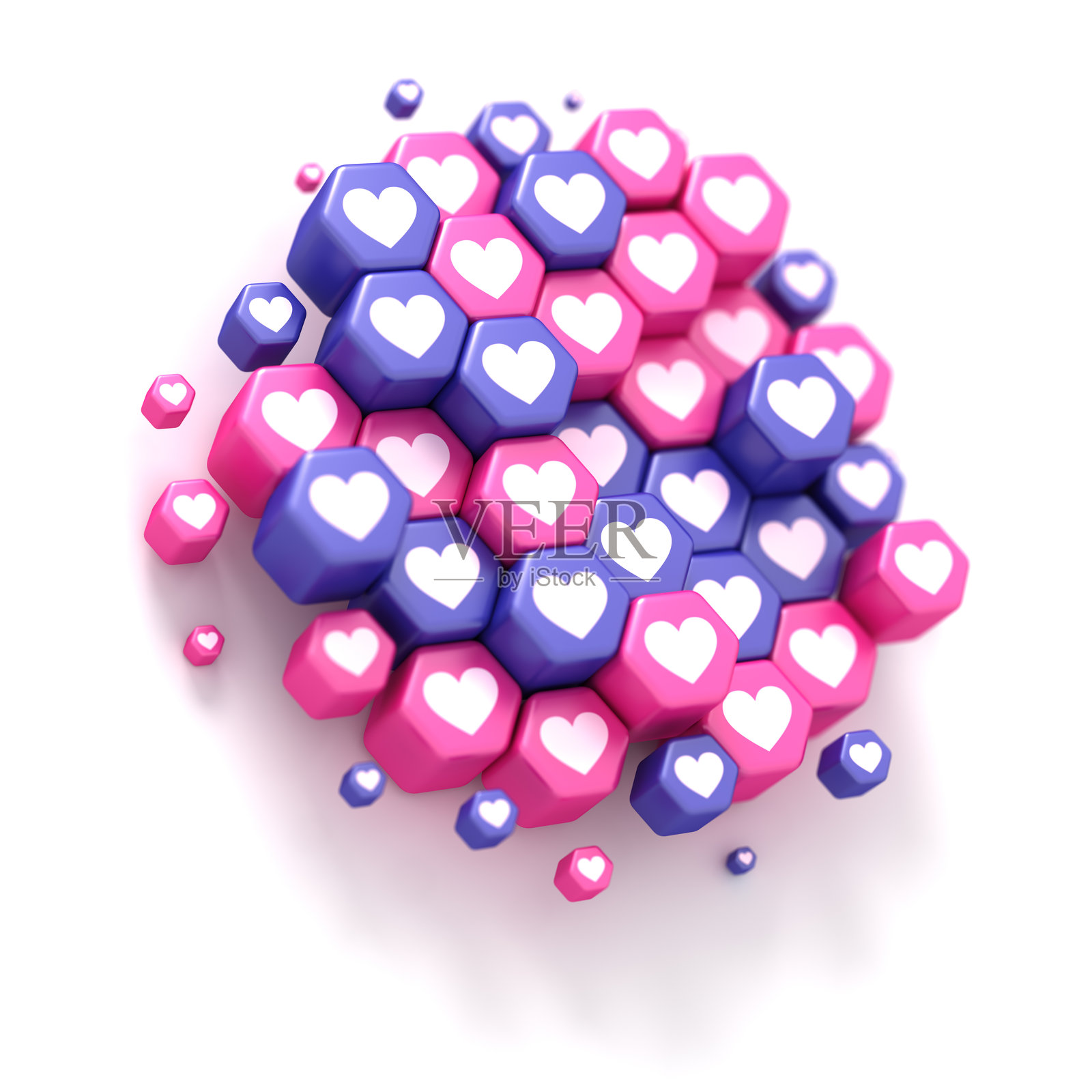 白色背景上的心形六边形照片摄影图片