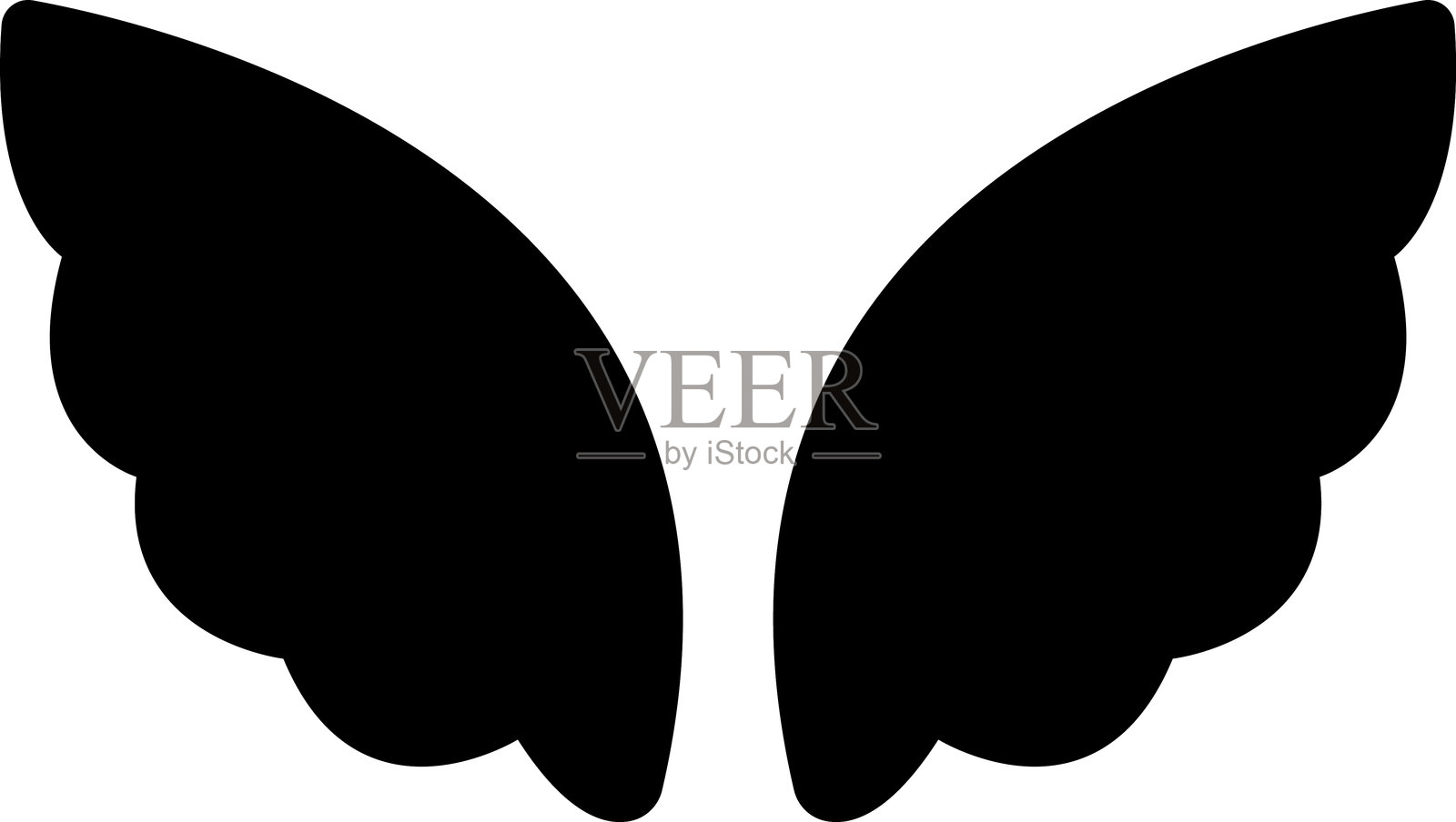 翅膀图标。天使翅膀黑色剪影。手绘鸟类或天使翅膀的集合。翅膀系列 - 矢量插图。插画图片素材