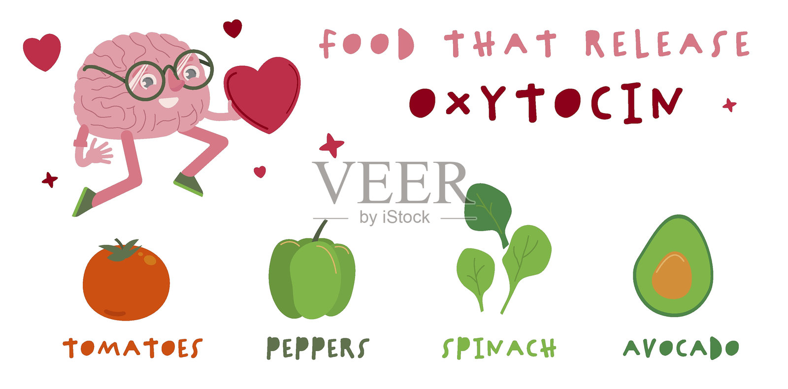 释放催产素的食物插图，催产素是一种促进亲密关系的激素插画图片素材