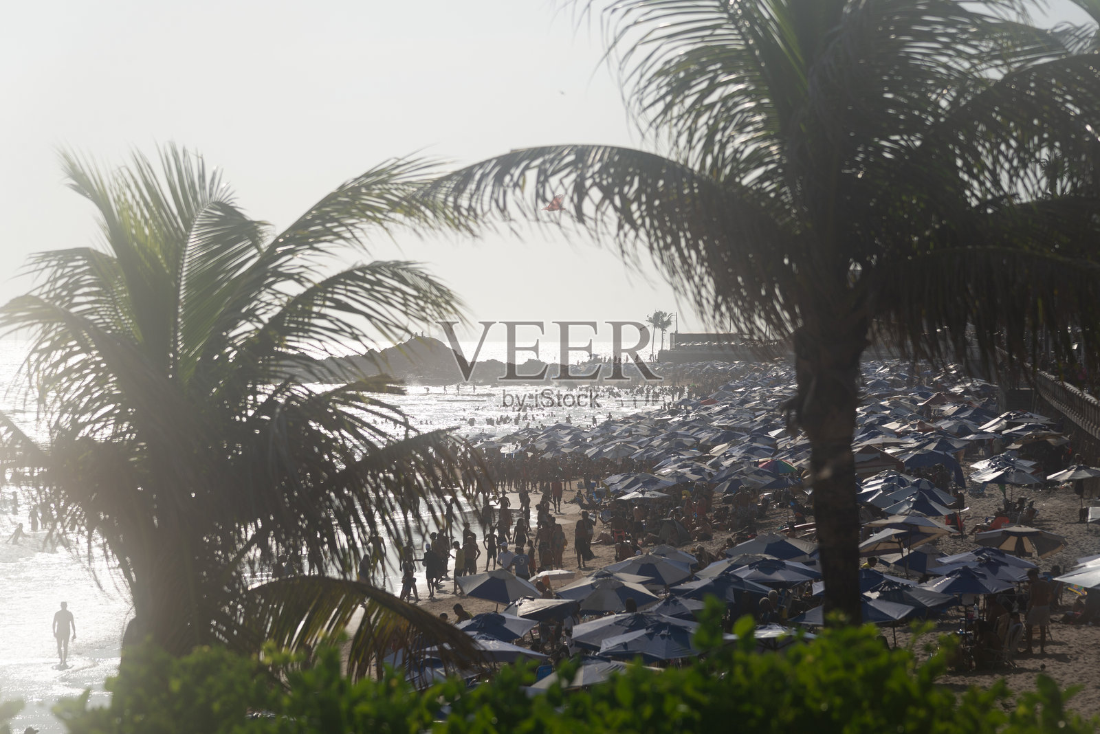 人们在巴伊亚州的法罗尔达巴拉海滩上尽情玩乐和嬉水。照片摄影图片