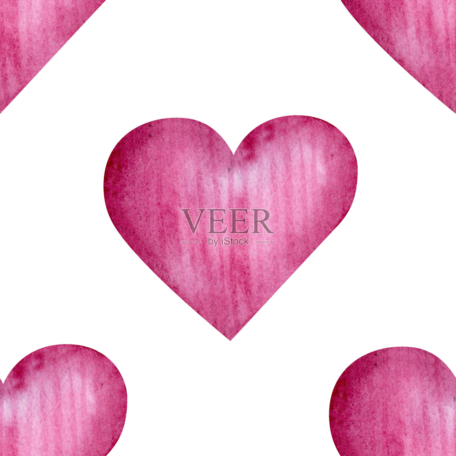 迷人的粉色条纹心形图案，呈现出重复的设计。水彩技法增强了温柔浪漫的感觉，适用于情人节产品、礼品包装或装饰物品。插画图片素材