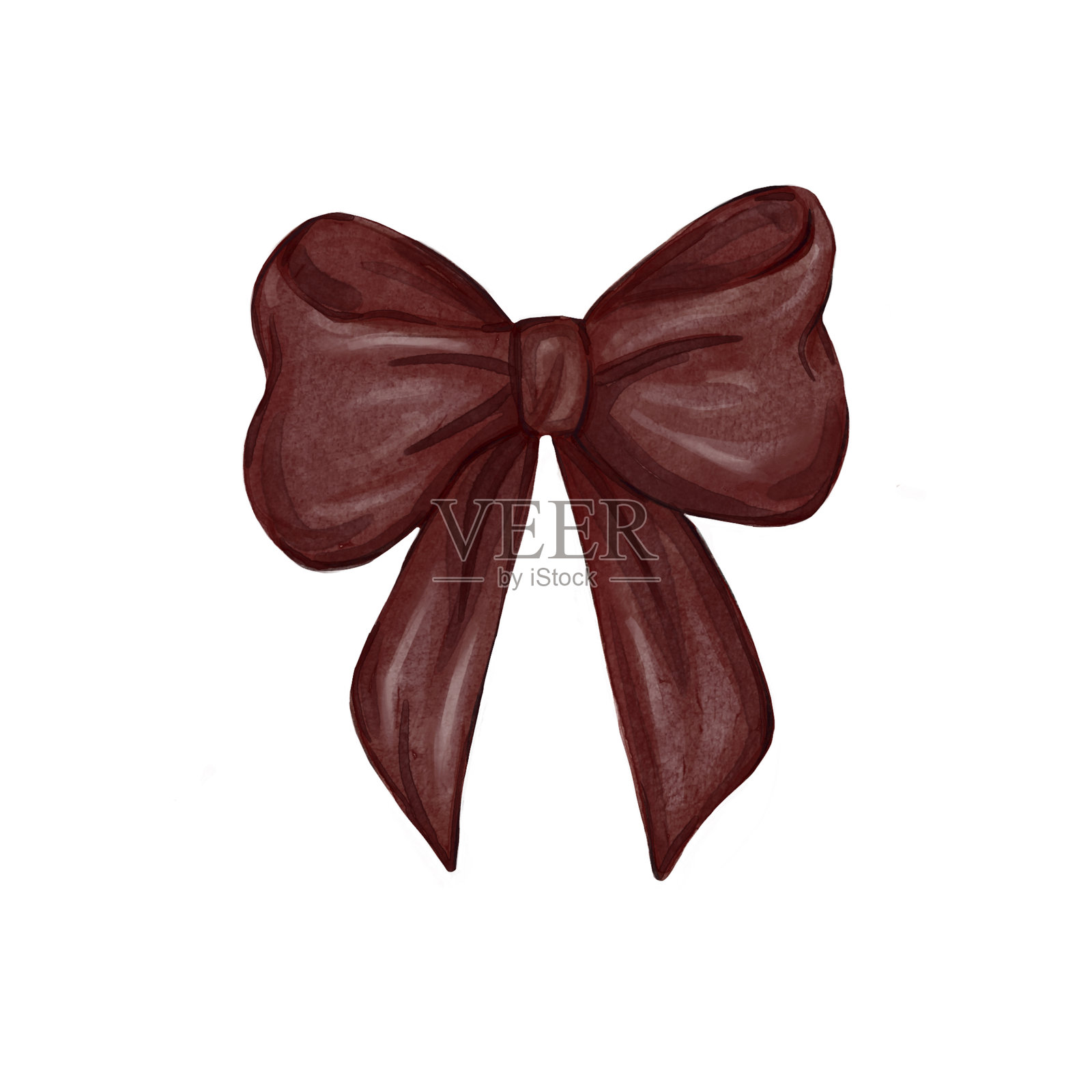 酒红色丝带蝴蝶结插图。时尚的水彩蝴蝶结，颜色为酒红色。红色、酒红色、葡萄酒色。节日设计与装饰。圣诞节和新年。邀请函、包装。插画图片素材