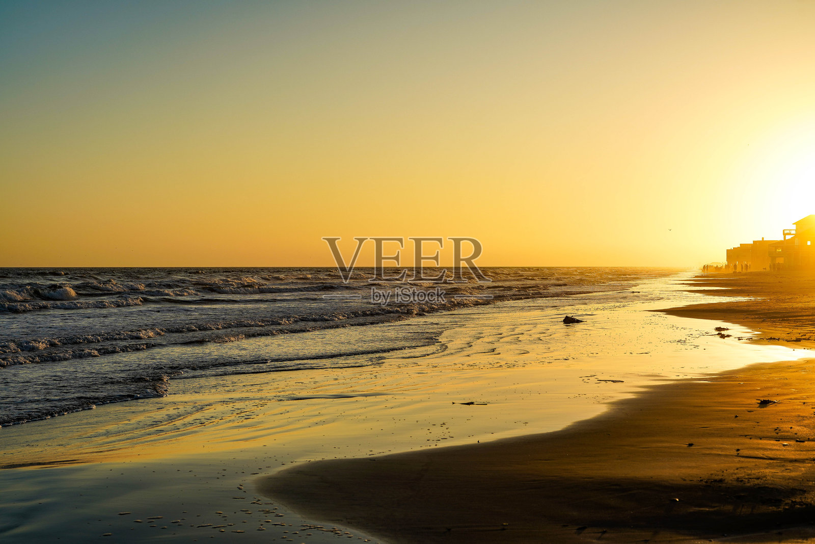 美国德克萨斯州加尔维斯顿墨西哥湾的日落照片摄影图片