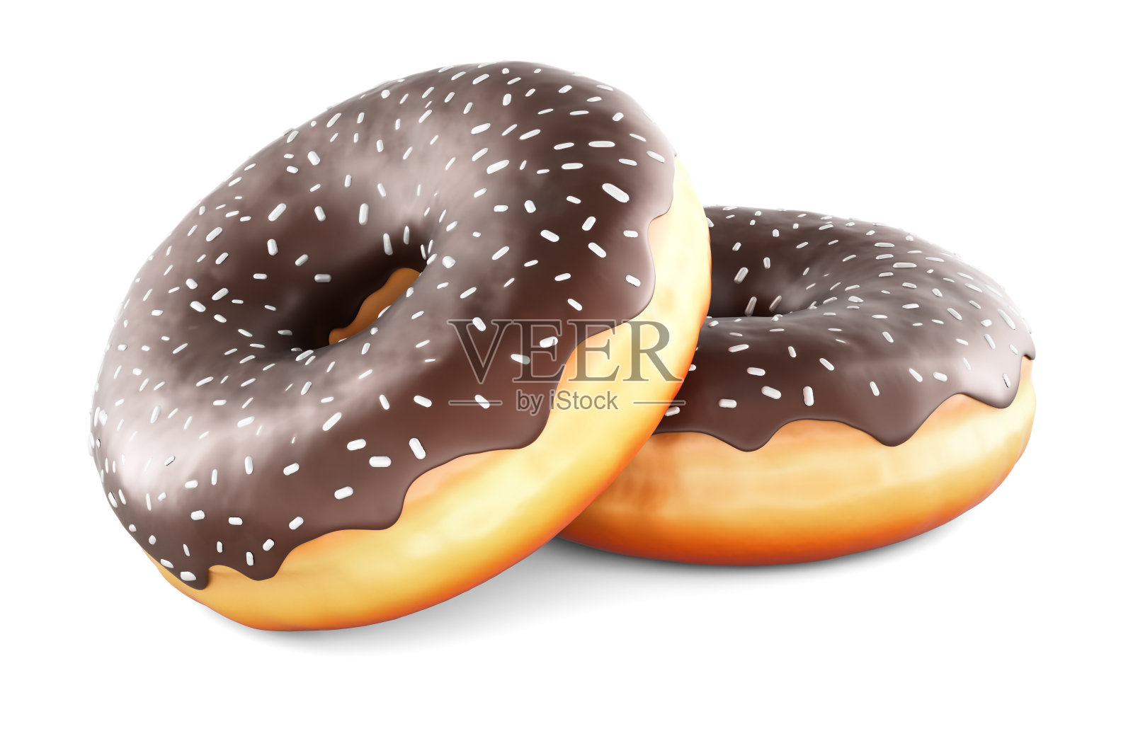 两个巧克力甜甜圈，3D 渲染图照片摄影图片