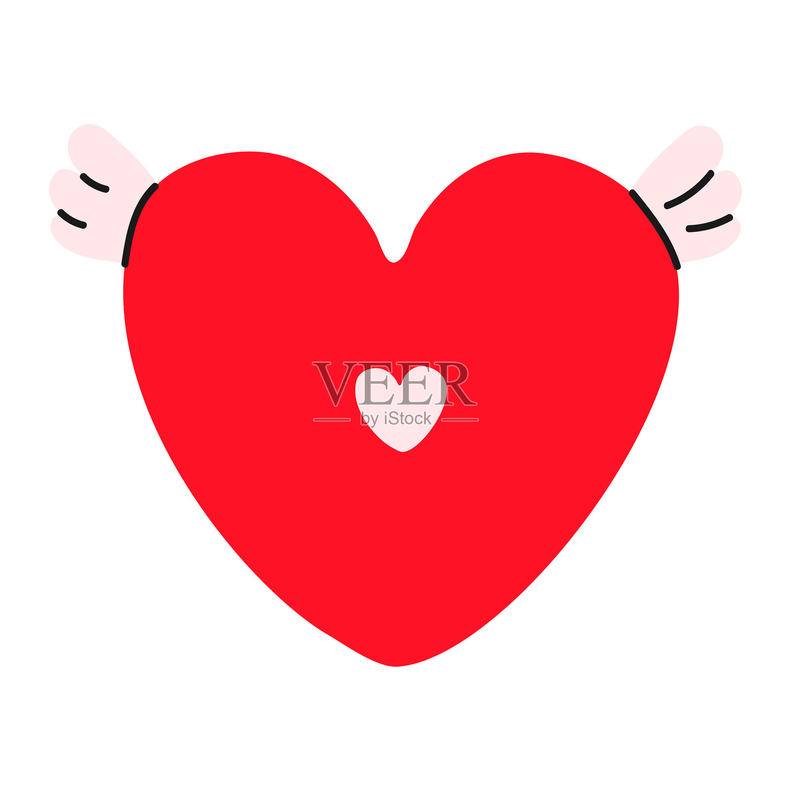 带翅膀的心形图标。红色心形爱心与天使翅膀的图形，独立于背景。浪漫印刷。透明背景。手绘矢量插图 EPS10插画图片素材