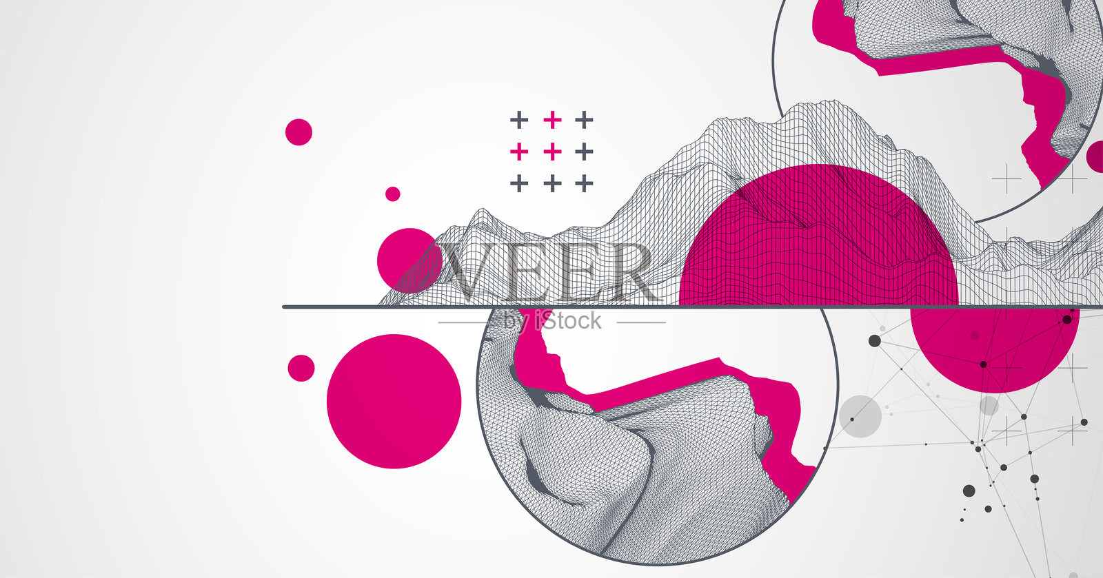 时尚的抽象线框背景。现代科学或技术艺术元素。圆形内部的表面插图。矢量图。插画图片素材