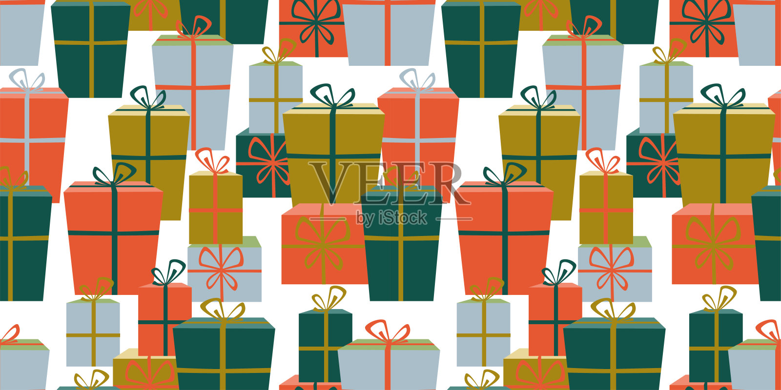 无缝的彩色礼品盒图案，带有蝴蝶结，适用于圣诞节、生日背景，纸张、壁纸、包装。插画图片素材
