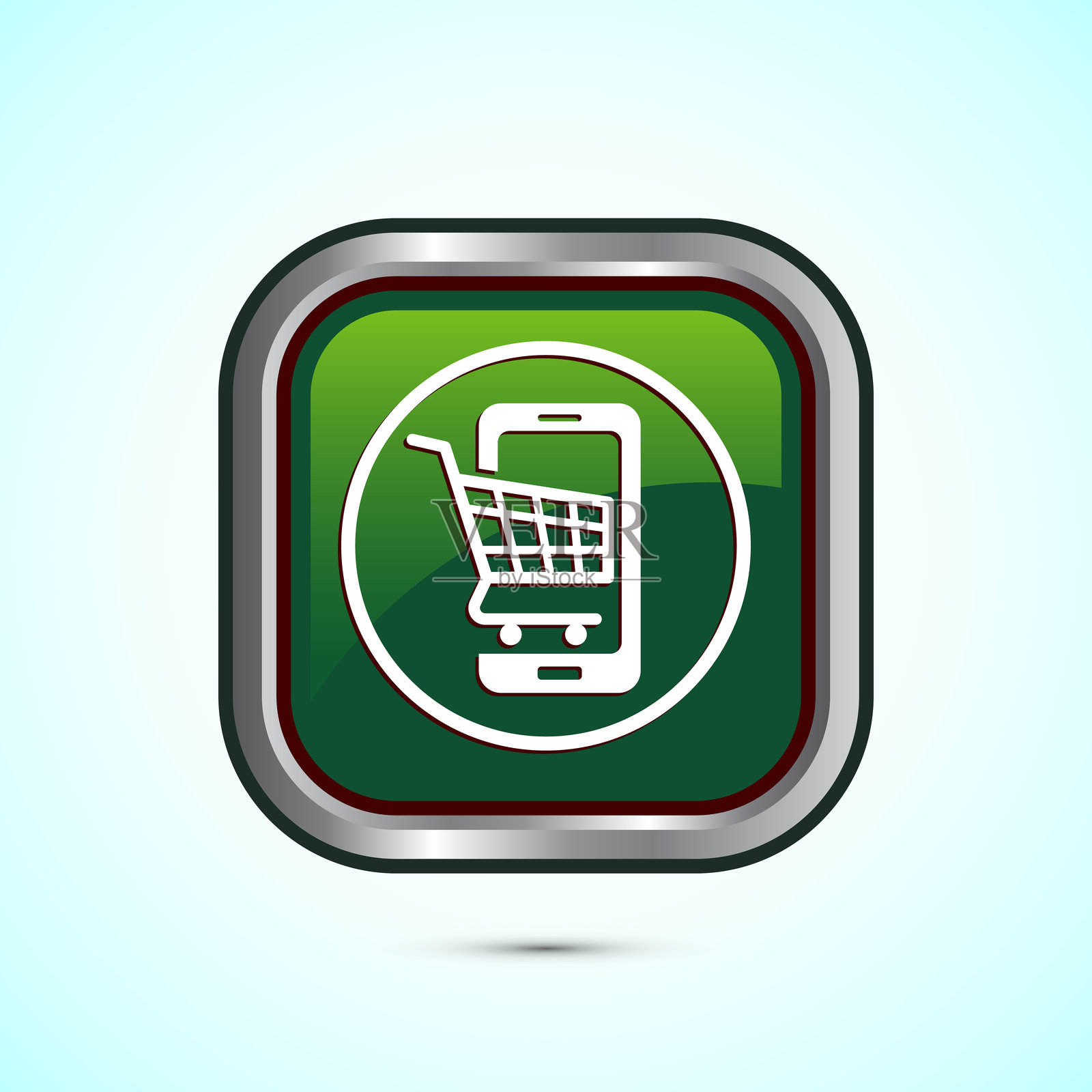 在线购物图标设计插图。应用程序和网站的购物符号。绿色方形按钮设计。插画图片素材