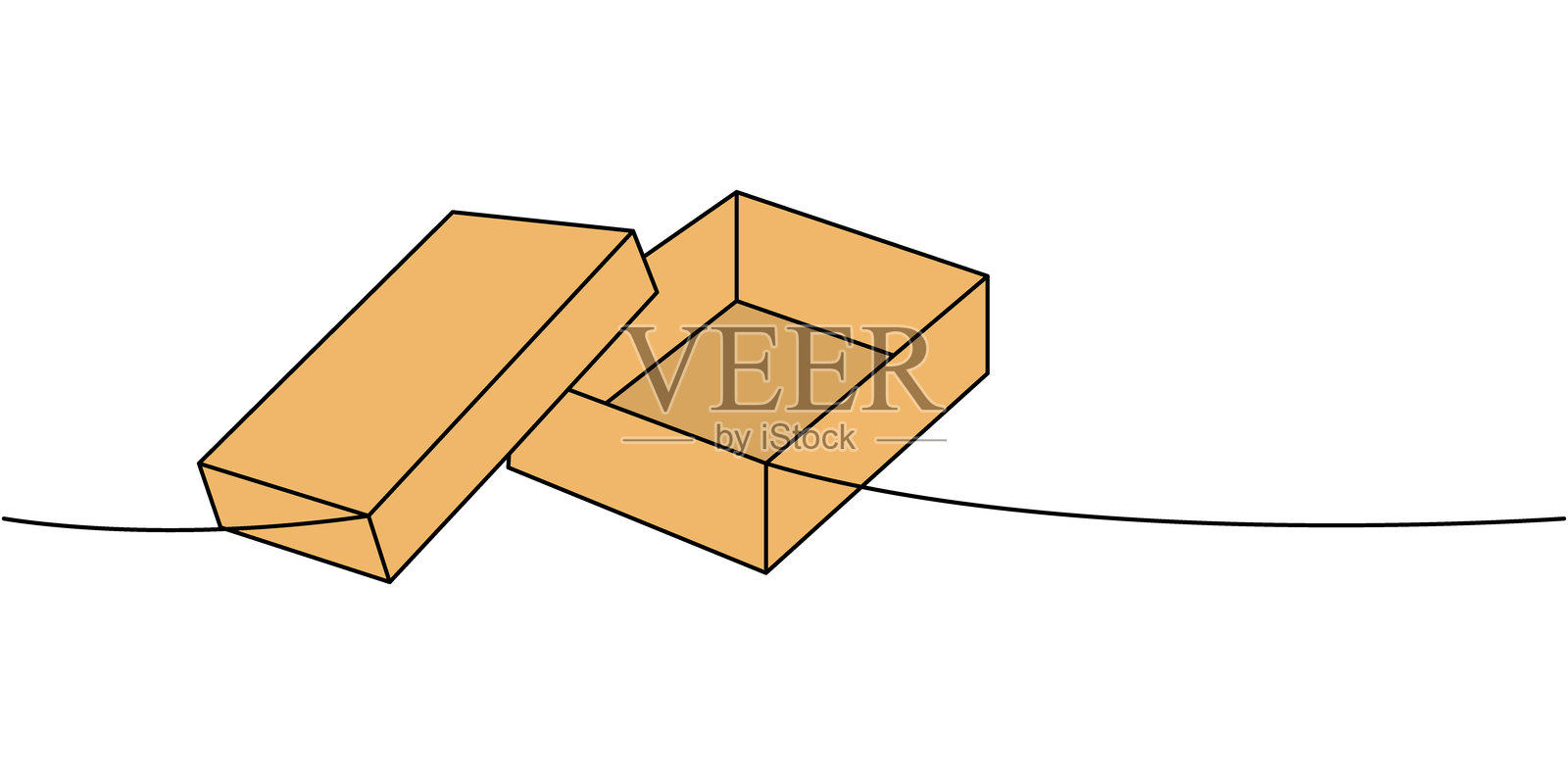 包装纸箱一线彩色连续画。纸箱快递包装盒。矢量插图。插画图片素材