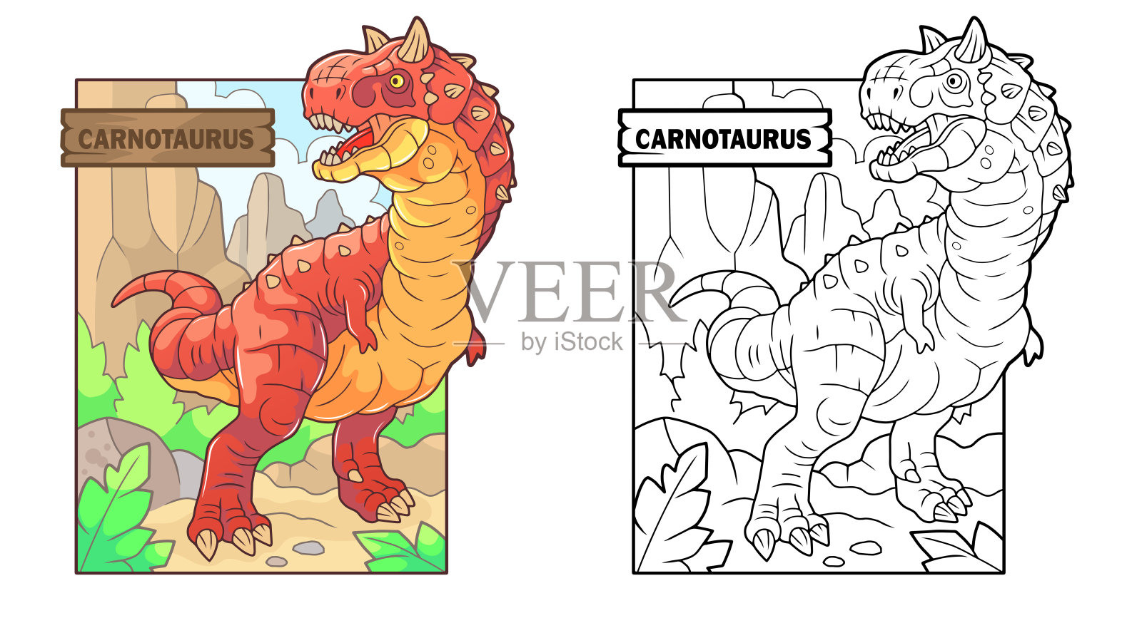 恐龙，儿童涂色书插画图片素材