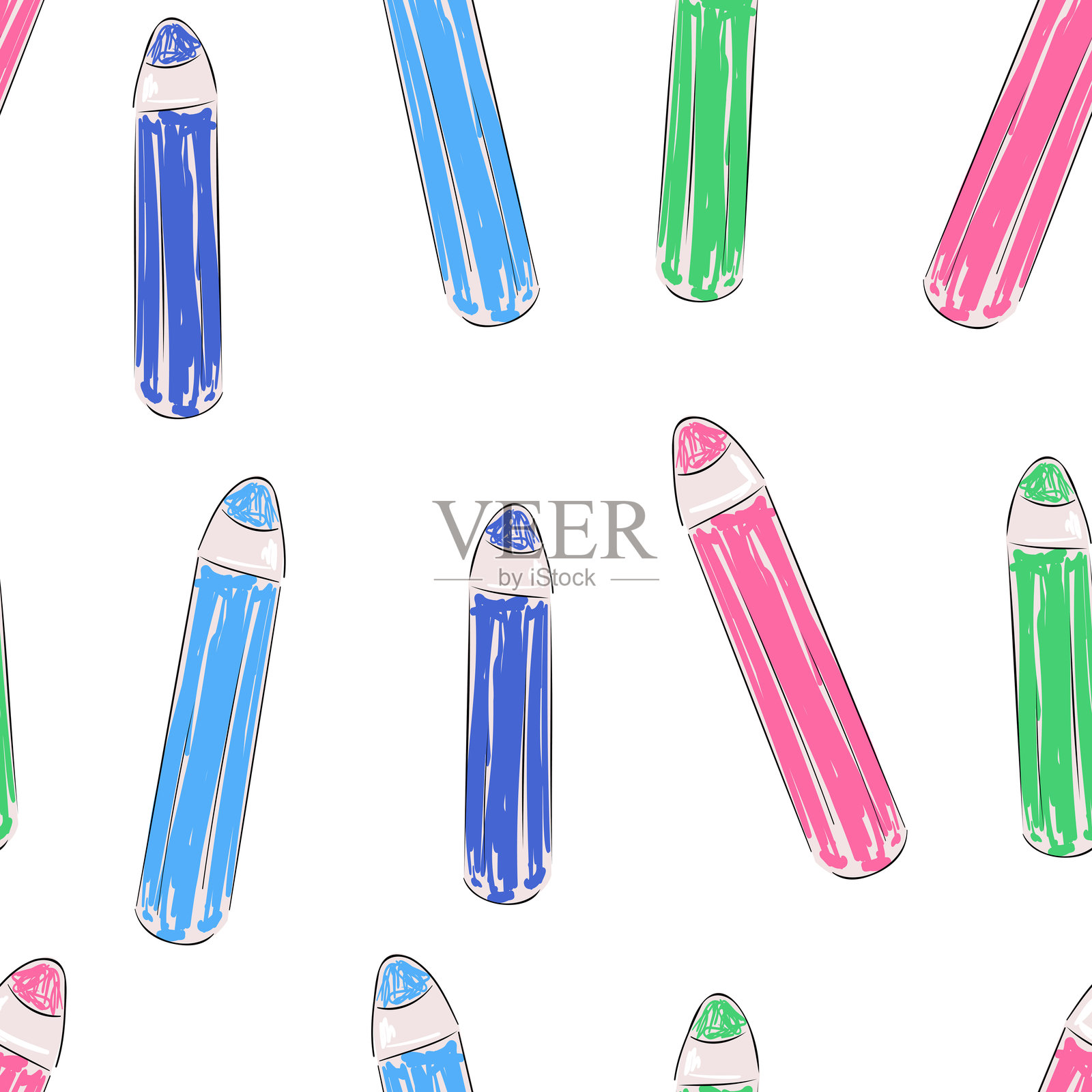 创意彩色铅笔背景无缝图案矢量图插画图片素材