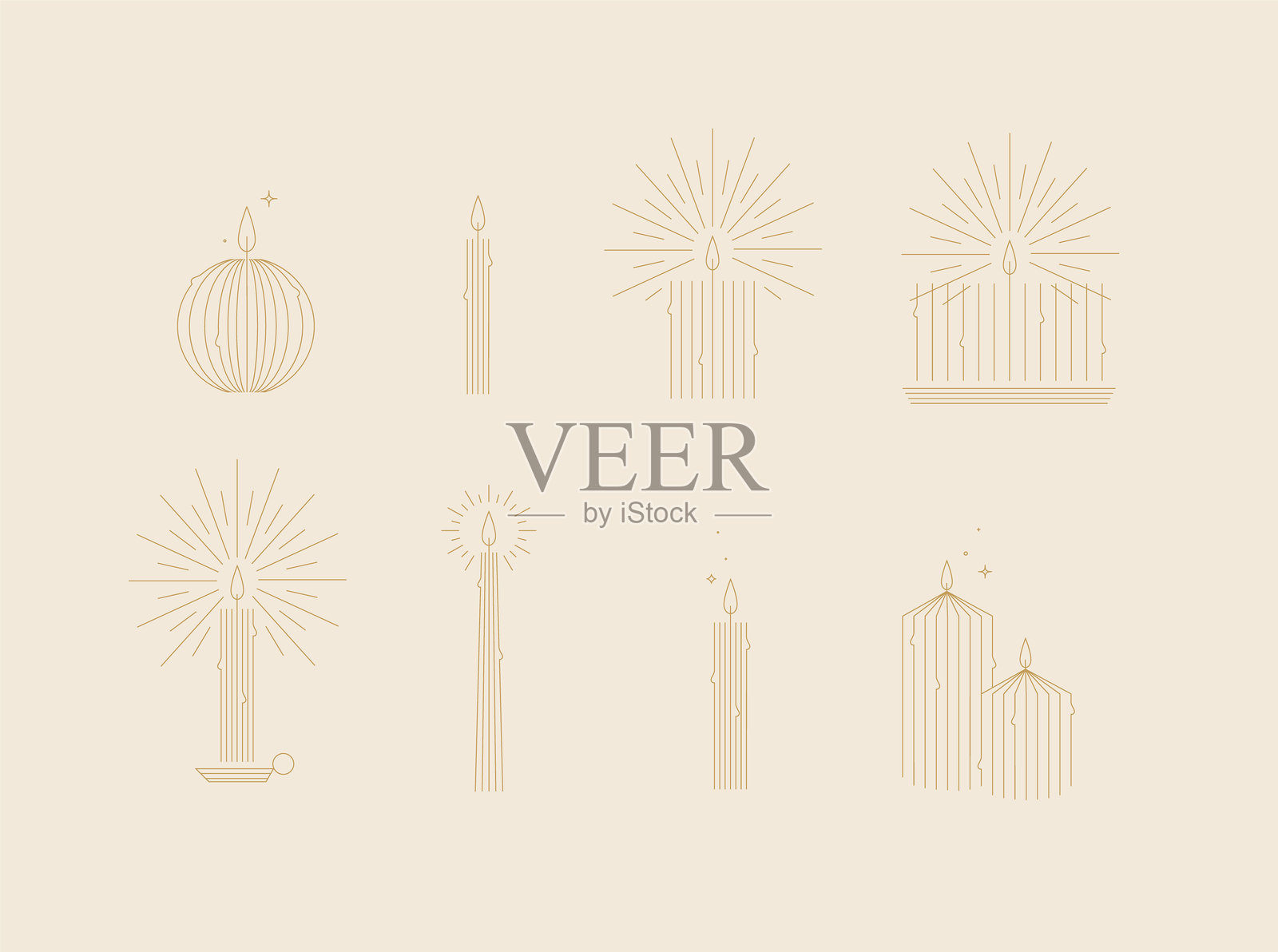 艺术装饰风格的米色蜡烛套装插画图片素材