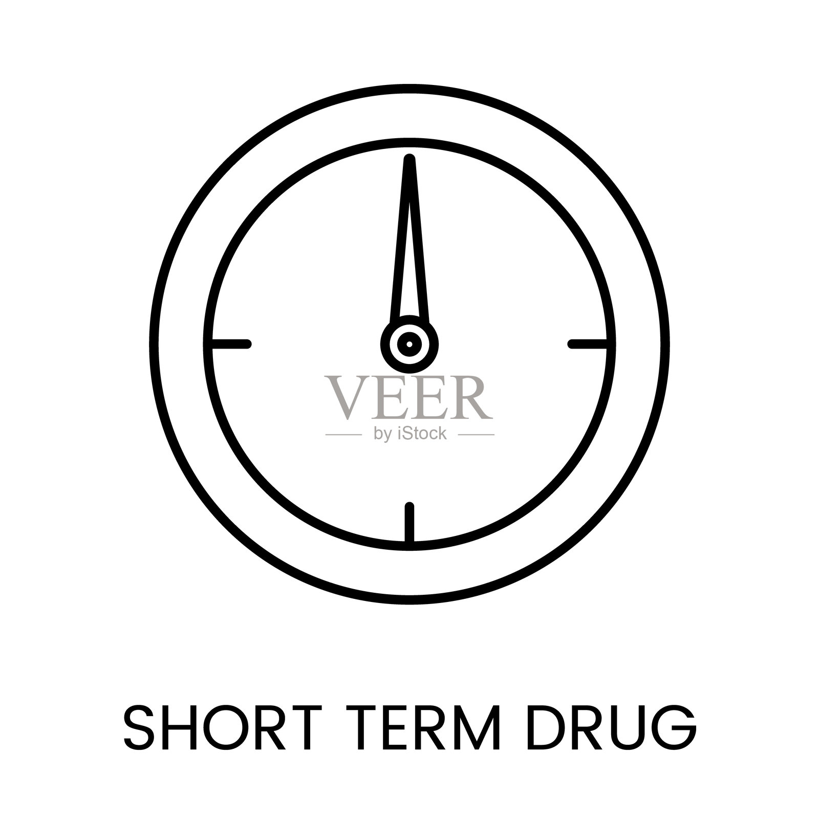 一个象征短期药物使用时机的时钟图标，带有可编辑的线条插画图片素材