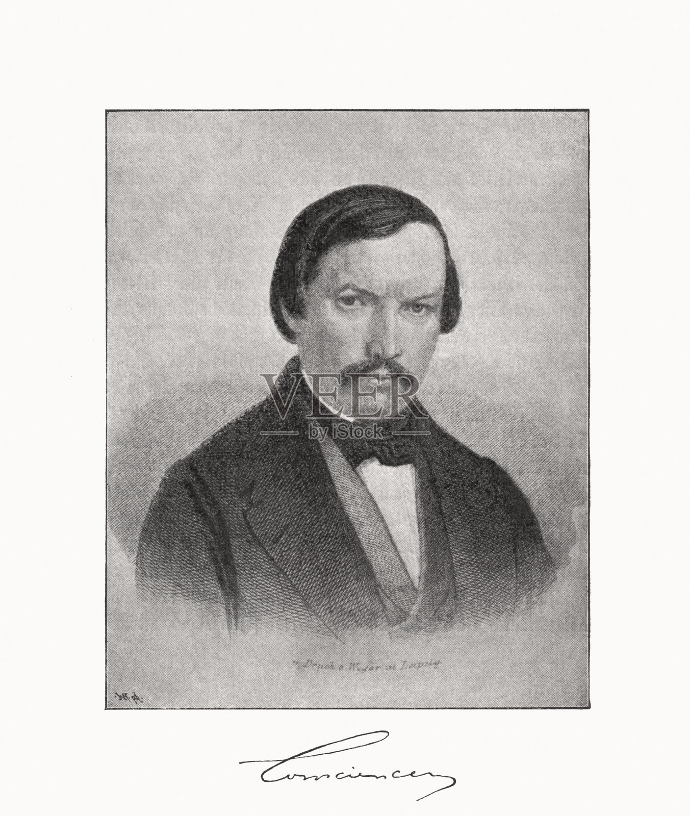 亨德里克·孔斯坦斯（1812-1883），比利时作家，仿制品（半色调印刷），出版于1895年插画图片素材