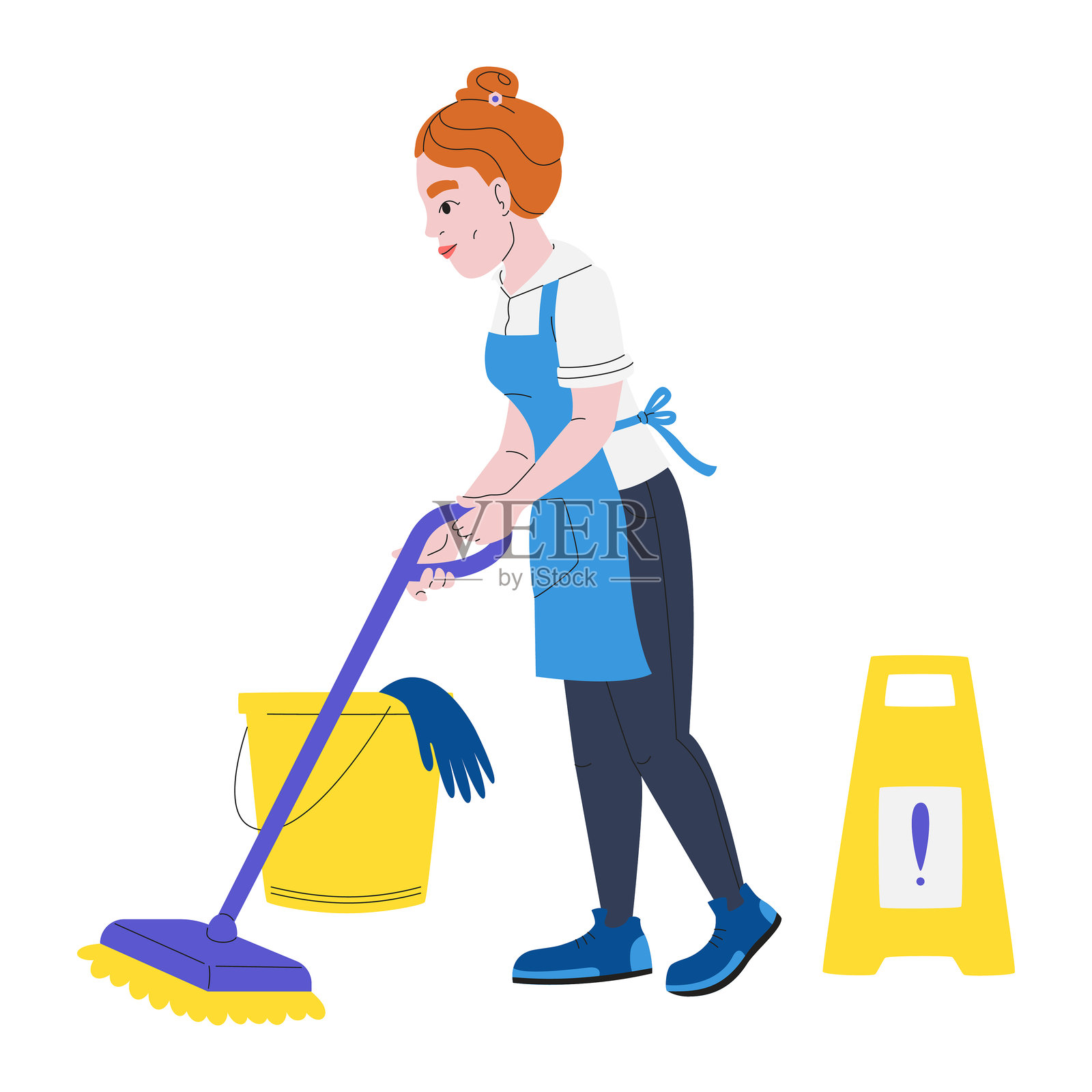 清洁工正在擦洗地板。插画图片素材