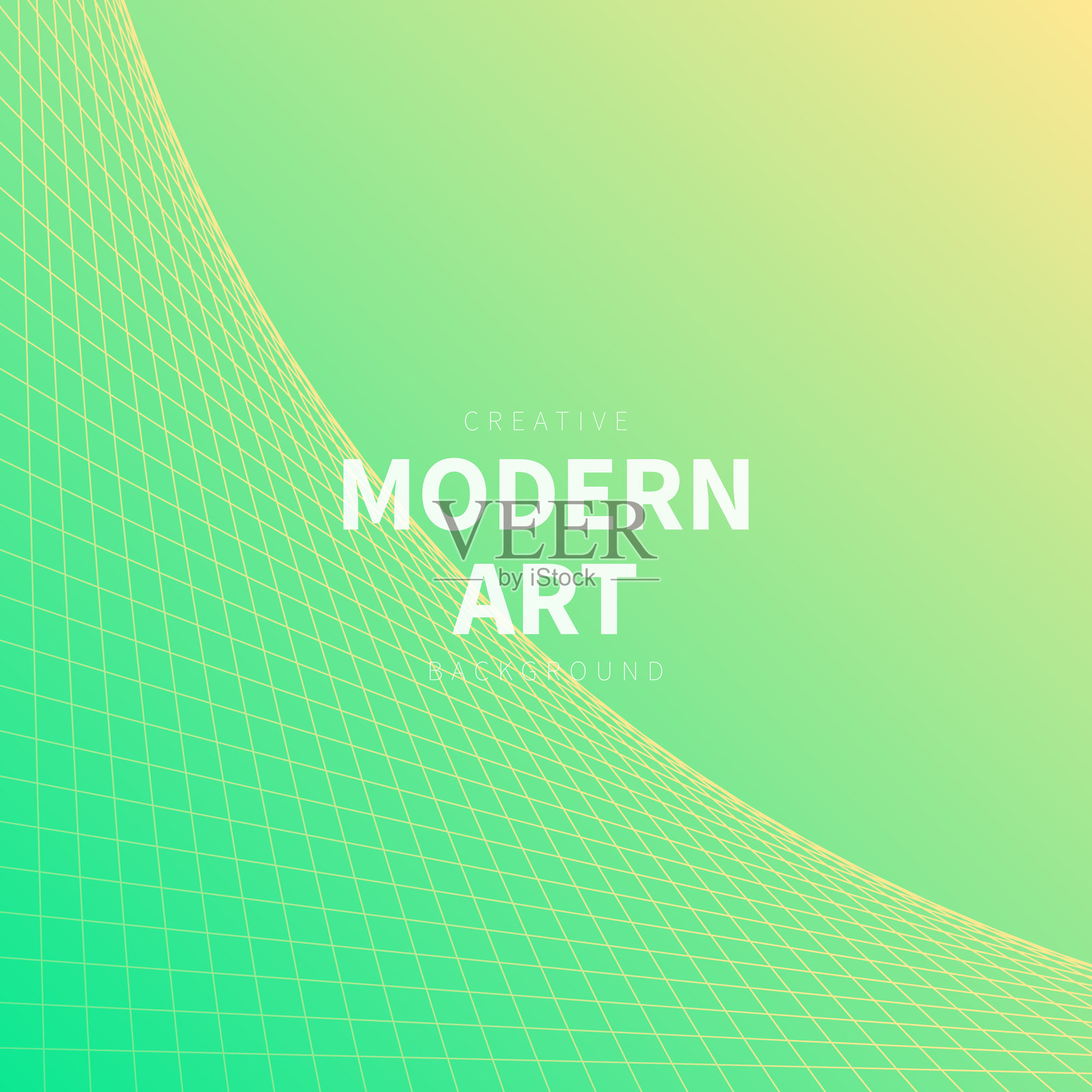 带有曲线3D网格的几何背景 - 时尚绿色渐变插画图片素材