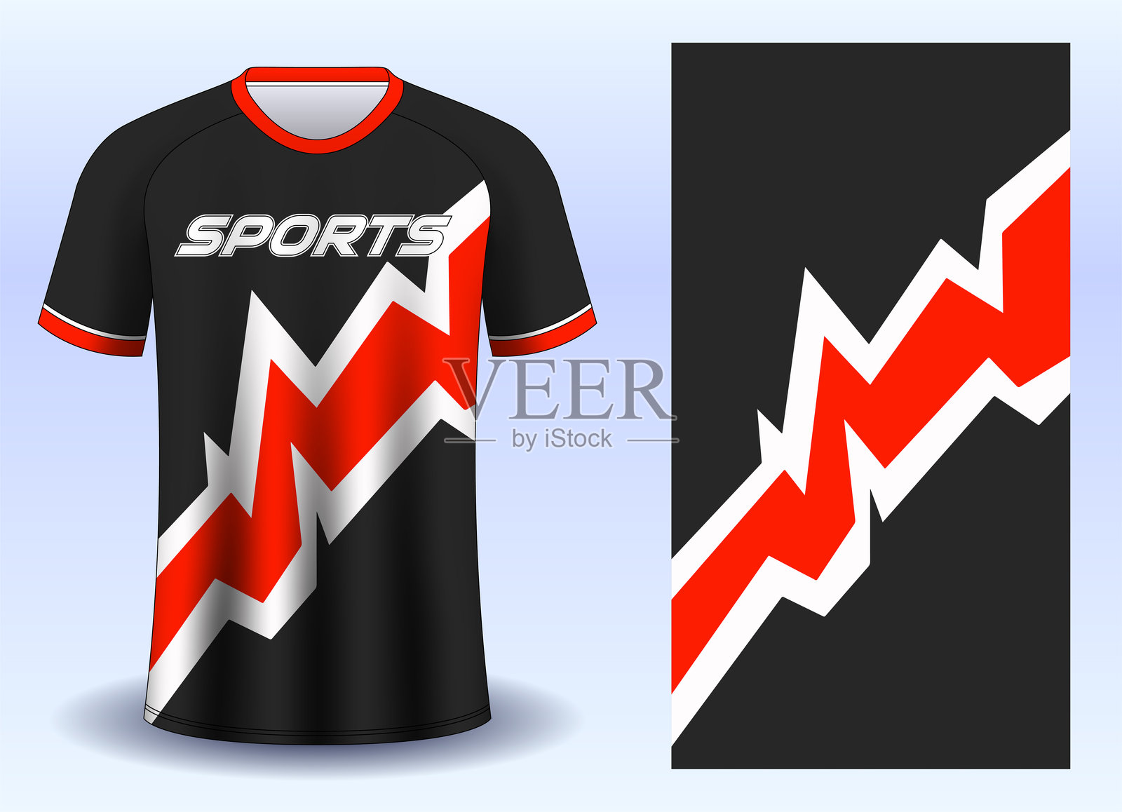 足球球衣设计。足球球衣模板。球衣运动模型。运动T恤设计。制服球衣正面视图。插画图片素材