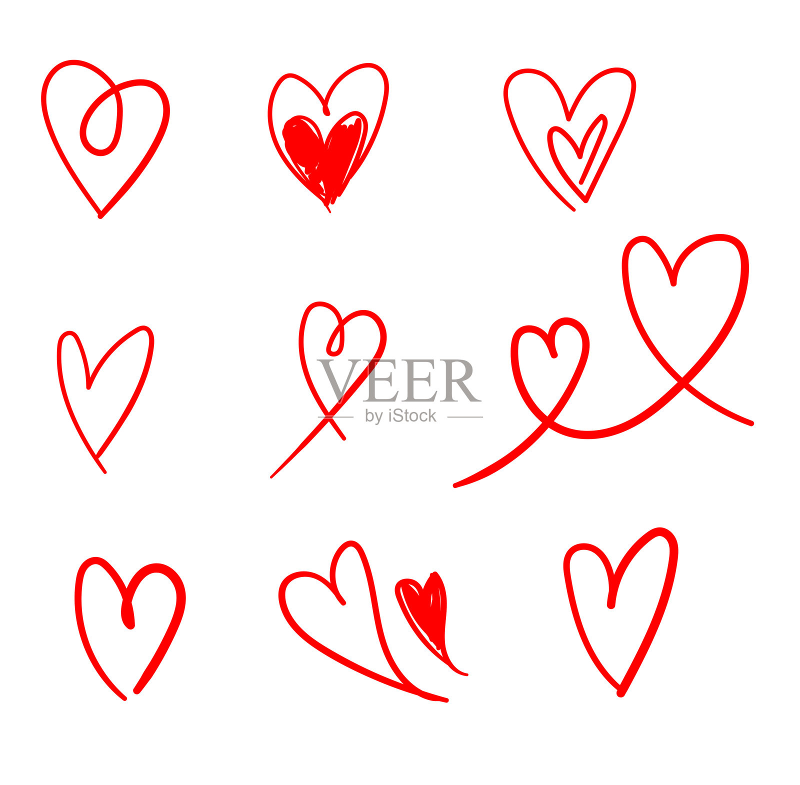 手绘红心在白色背景上的无缝图案矢量图插画图片素材