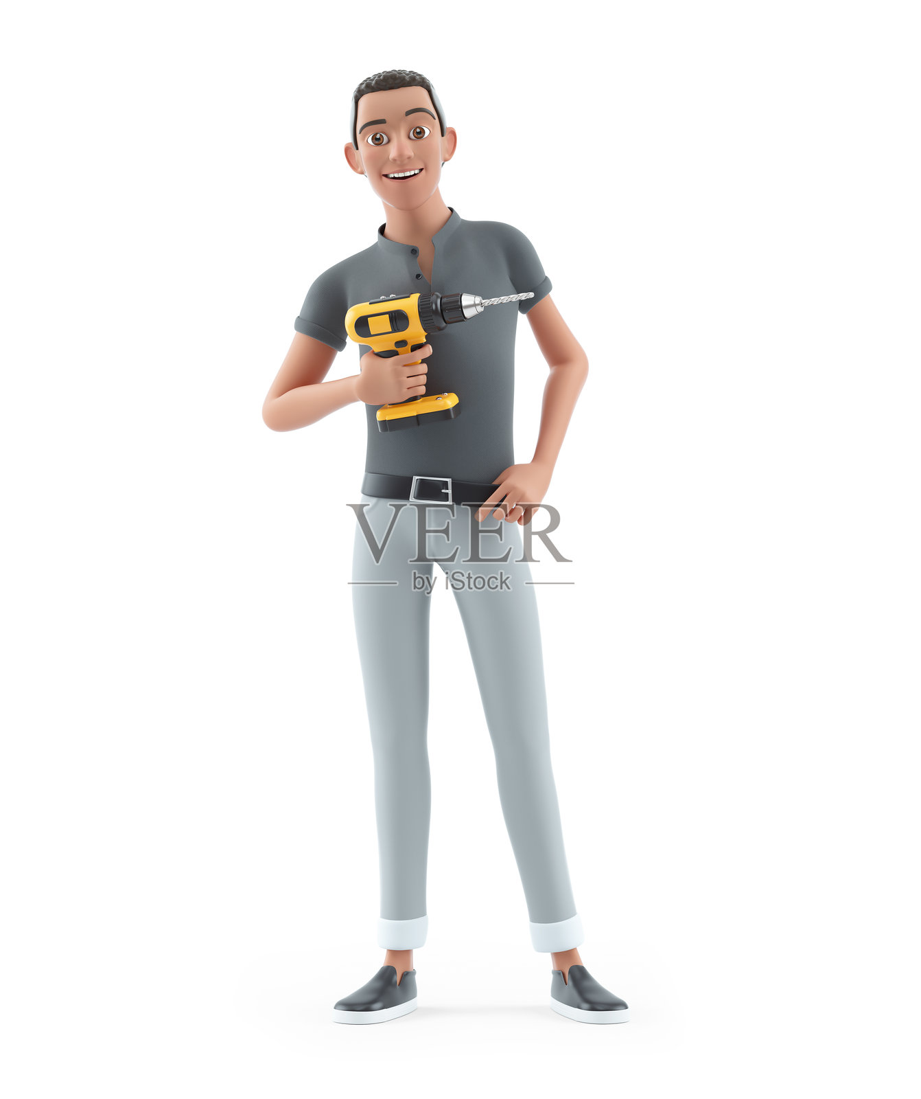 手持电钻的3D角色男性照片摄影图片
