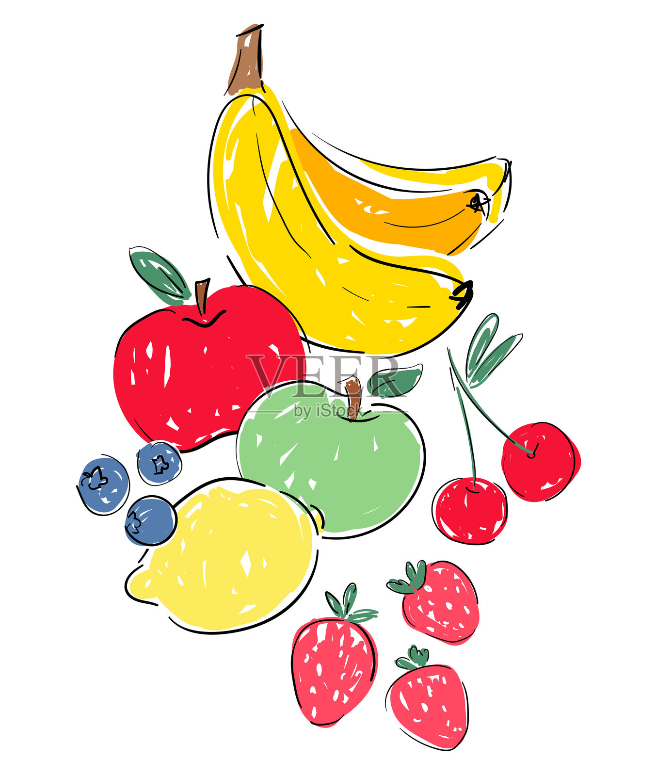 手绘水果套装。创意海报，设计印刷矢量插图插画图片素材