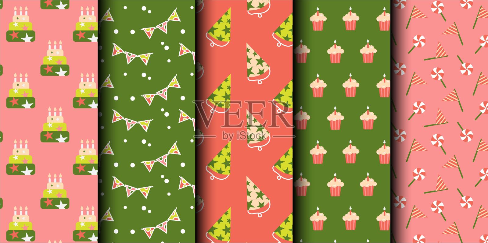 生日矢量无缝图案集。生日快乐。生日符号背景。插画图片素材